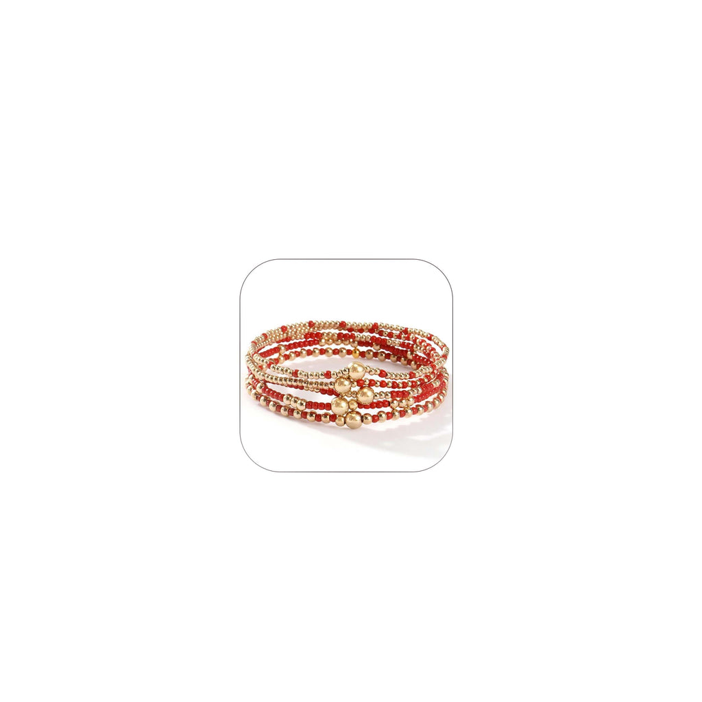 Gold Beaded Bracelets for Women Dainty Bracelet Stack Green Red Bracelets Adjuatable Stretchy Elastic Bracelets Set Trendy Fashion Jewelry Gifts