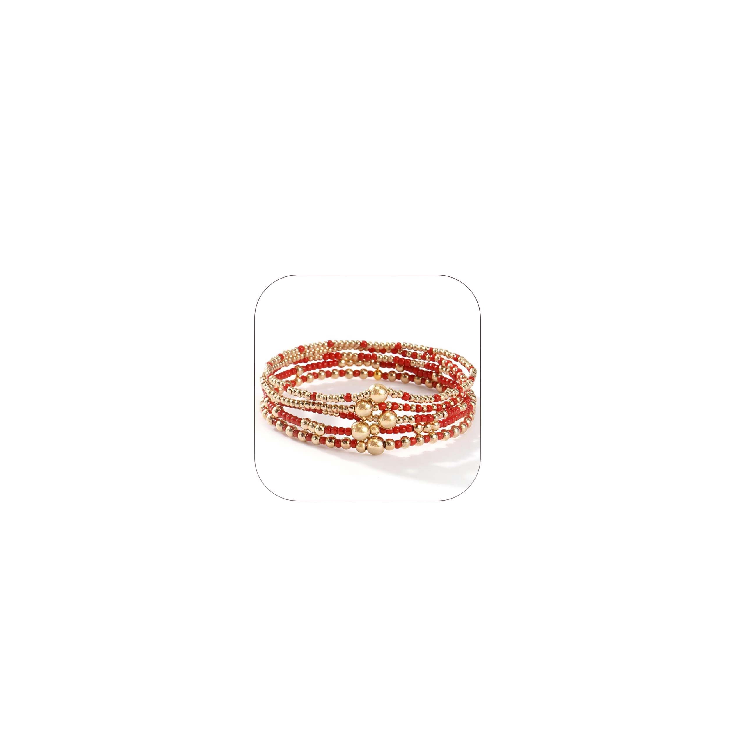 Gold Beaded Bracelets for Women Dainty Bracelet Stack Green Red Bracelets Adjuatable Stretchy Elastic Bracelets Set Trendy Fashion Jewelry Gifts