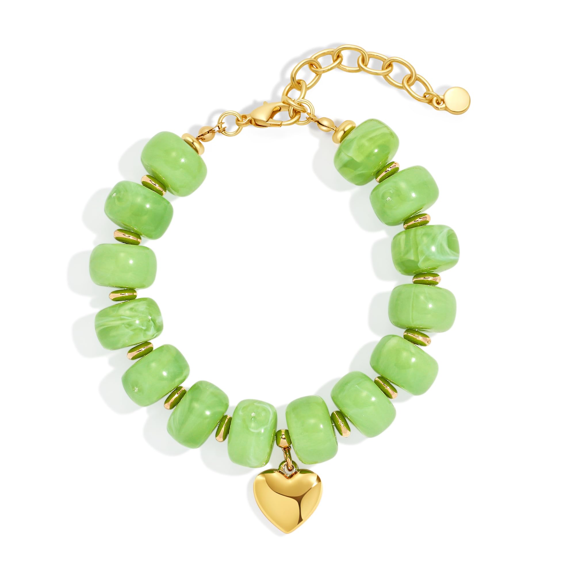 WOWORAMA Colorful Beaded Bracelets for Women Multicolor Acrylic Resin Beads Bracelet with Heart Charm Boho Statement Chunky Bracelet Summer Holiday Jewelry