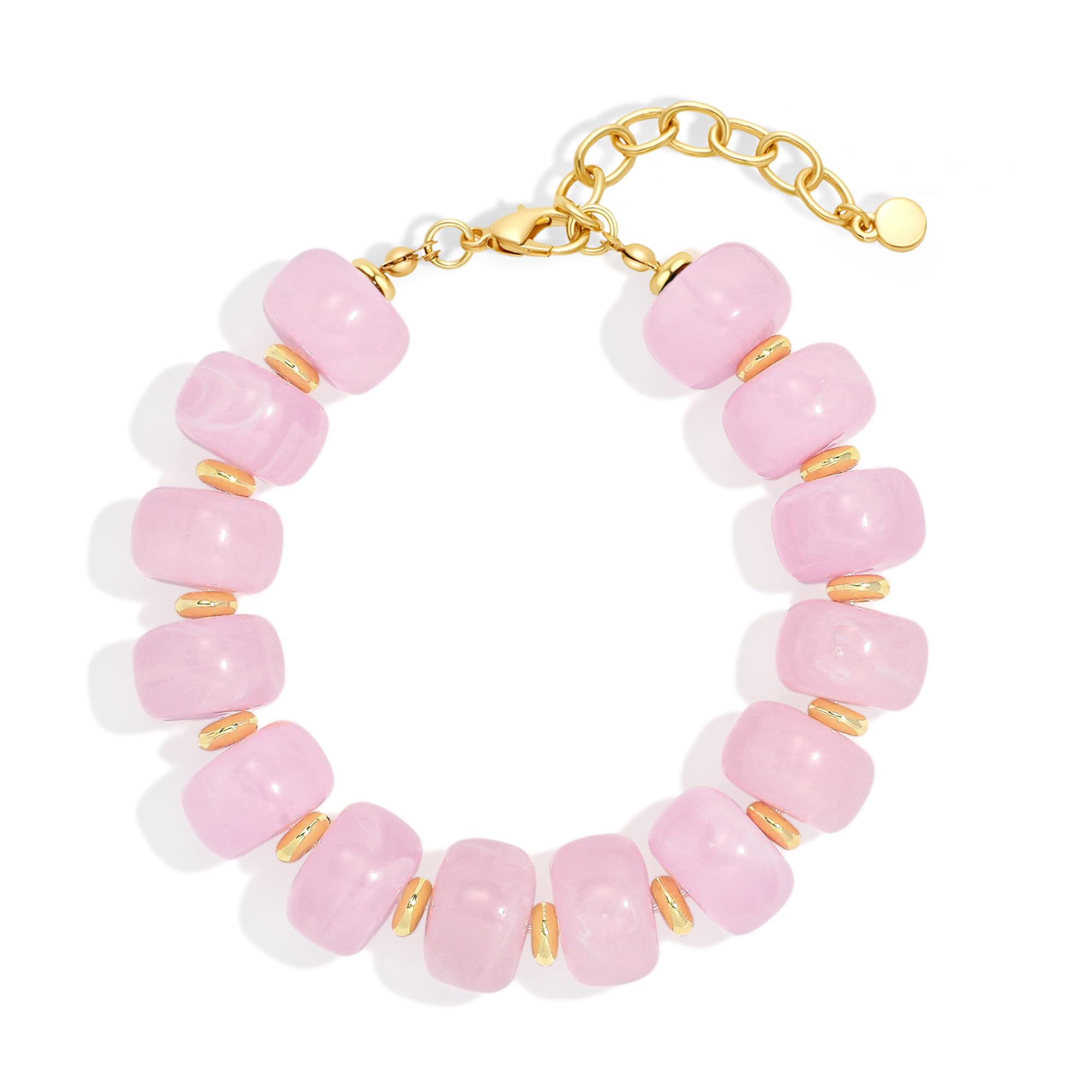 WOWORAMA Colorful Beaded Bracelets for Women Multicolor Acrylic Resin Beads Bracelet with Heart Charm Boho Statement Chunky Bracelet Summer Holiday Jewelry