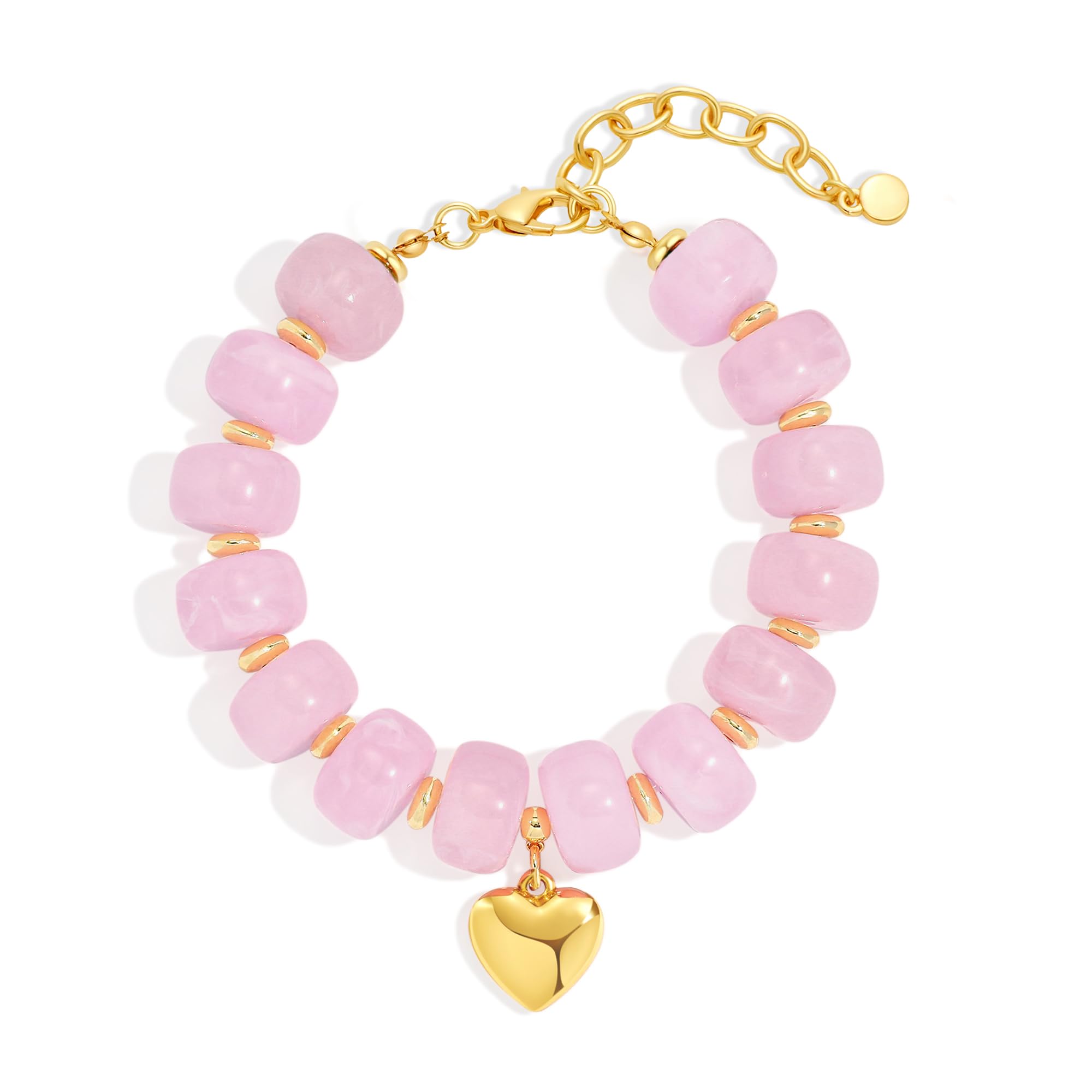 WOWORAMA Colorful Beaded Bracelets for Women Multicolor Acrylic Resin Beads Bracelet with Heart Charm Boho Statement Chunky Bracelet Summer Holiday Jewelry