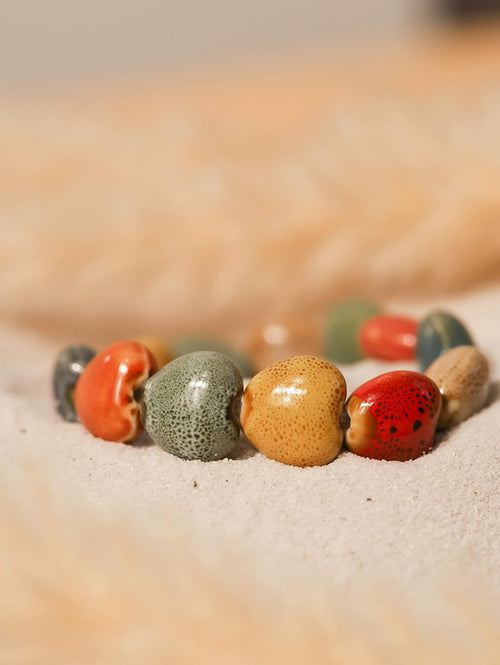 MINACHI Boho Hippie Colorful Ceramic Beads Strand Stretch Bracelet, Bohemian Summer Beach Jewelry Gift for Women