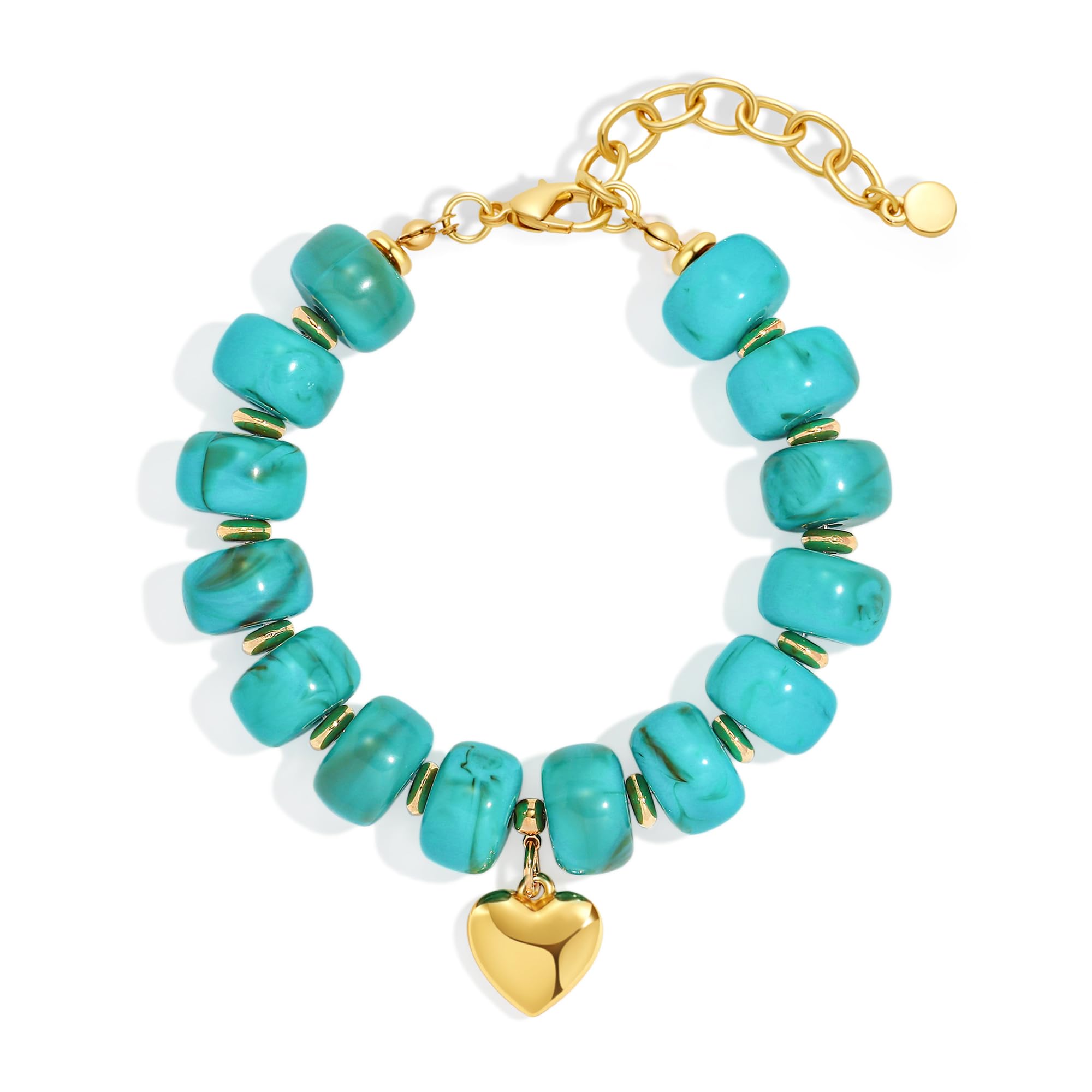 WOWORAMA Colorful Beaded Bracelets for Women Multicolor Acrylic Resin Beads Bracelet with Heart Charm Boho Statement Chunky Bracelet Summer Holiday Jewelry