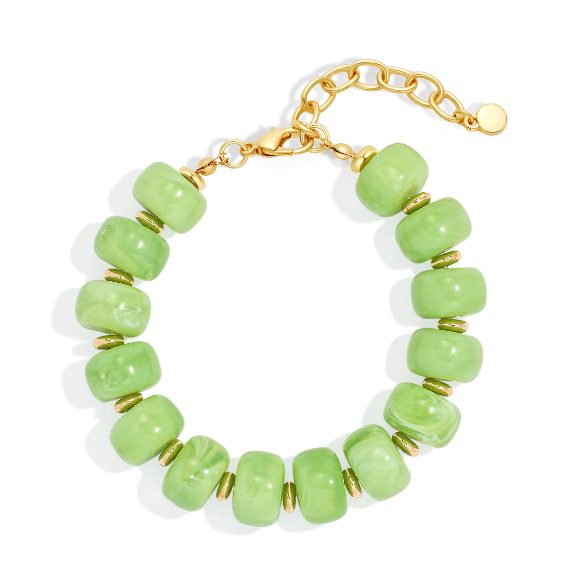 WOWORAMA Colorful Beaded Bracelets for Women Multicolor Acrylic Resin Beads Bracelet with Heart Charm Boho Statement Chunky Bracelet Summer Holiday Jewelry