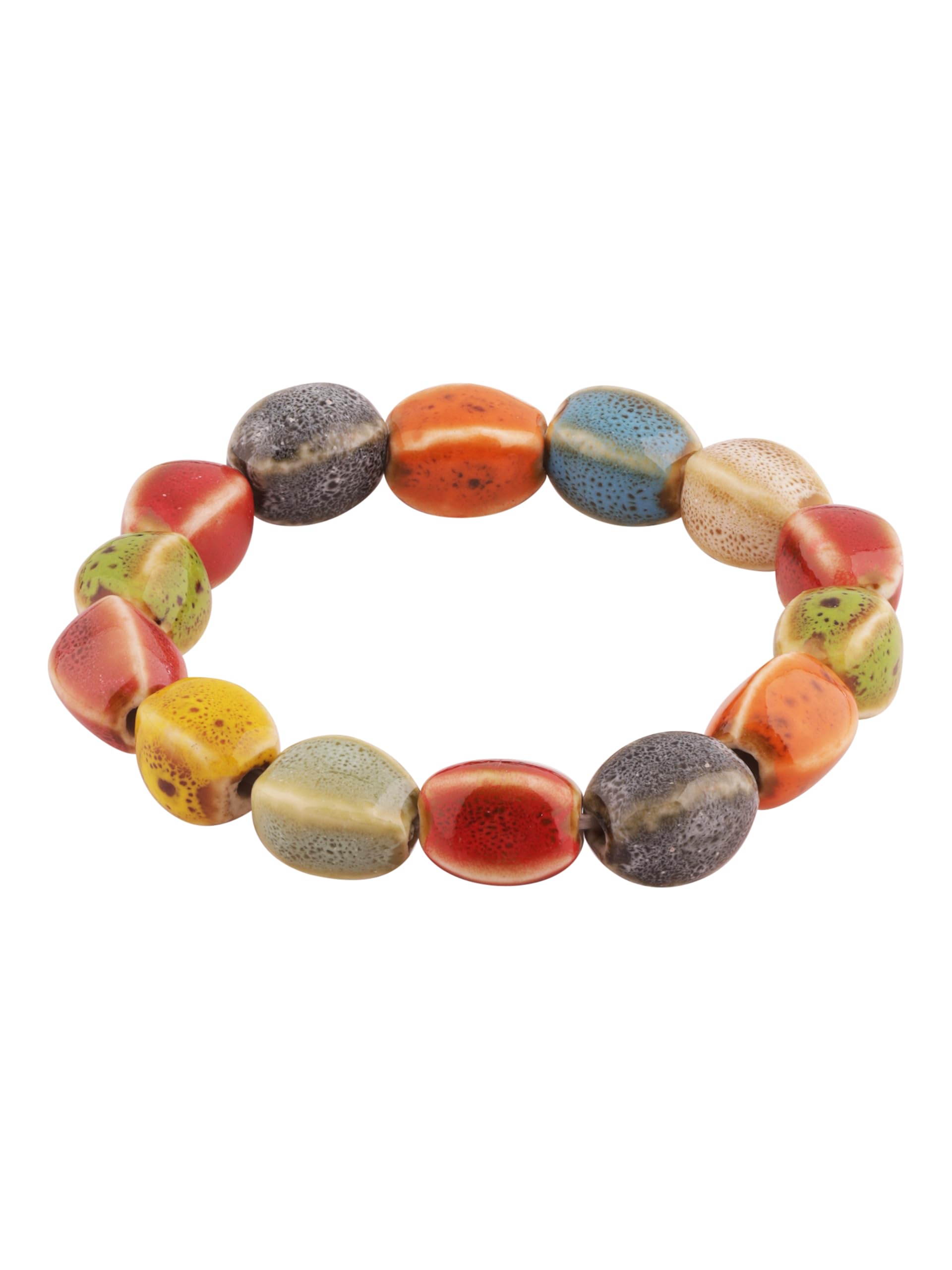MINACHI Boho Hippie Colorful Ceramic Beads Strand Stretch Bracelet, Bohemian Summer Beach Jewelry Gift for Women