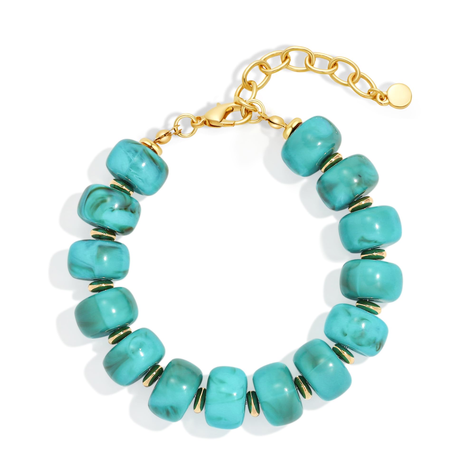 WOWORAMA Colorful Beaded Bracelets for Women Multicolor Acrylic Resin Beads Bracelet with Heart Charm Boho Statement Chunky Bracelet Summer Holiday Jewelry