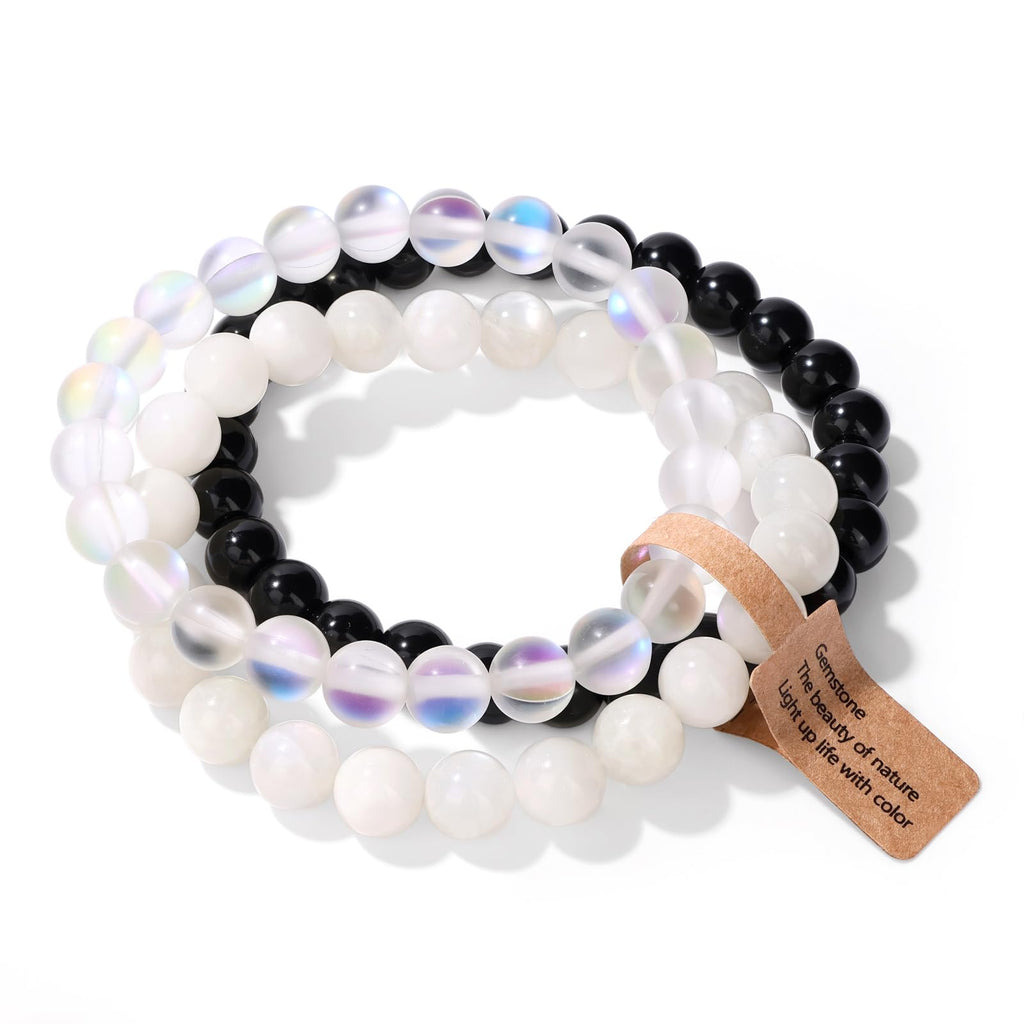 3 PCS Healing Crystal Bracelets for Women 8mm Natural Stone Beaded Stretch Bracelet Amethyst Jewelry Gifts