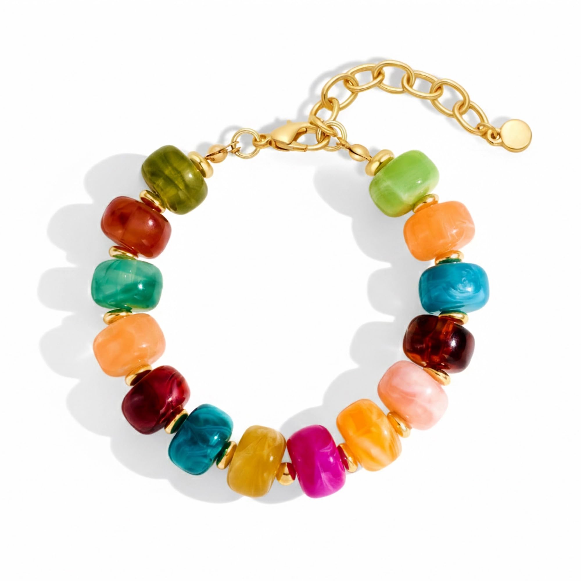 WOWORAMA Colorful Beaded Bracelets for Women Multicolor Acrylic Resin Beads Bracelet with Heart Charm Boho Statement Chunky Bracelet Summer Holiday Jewelry