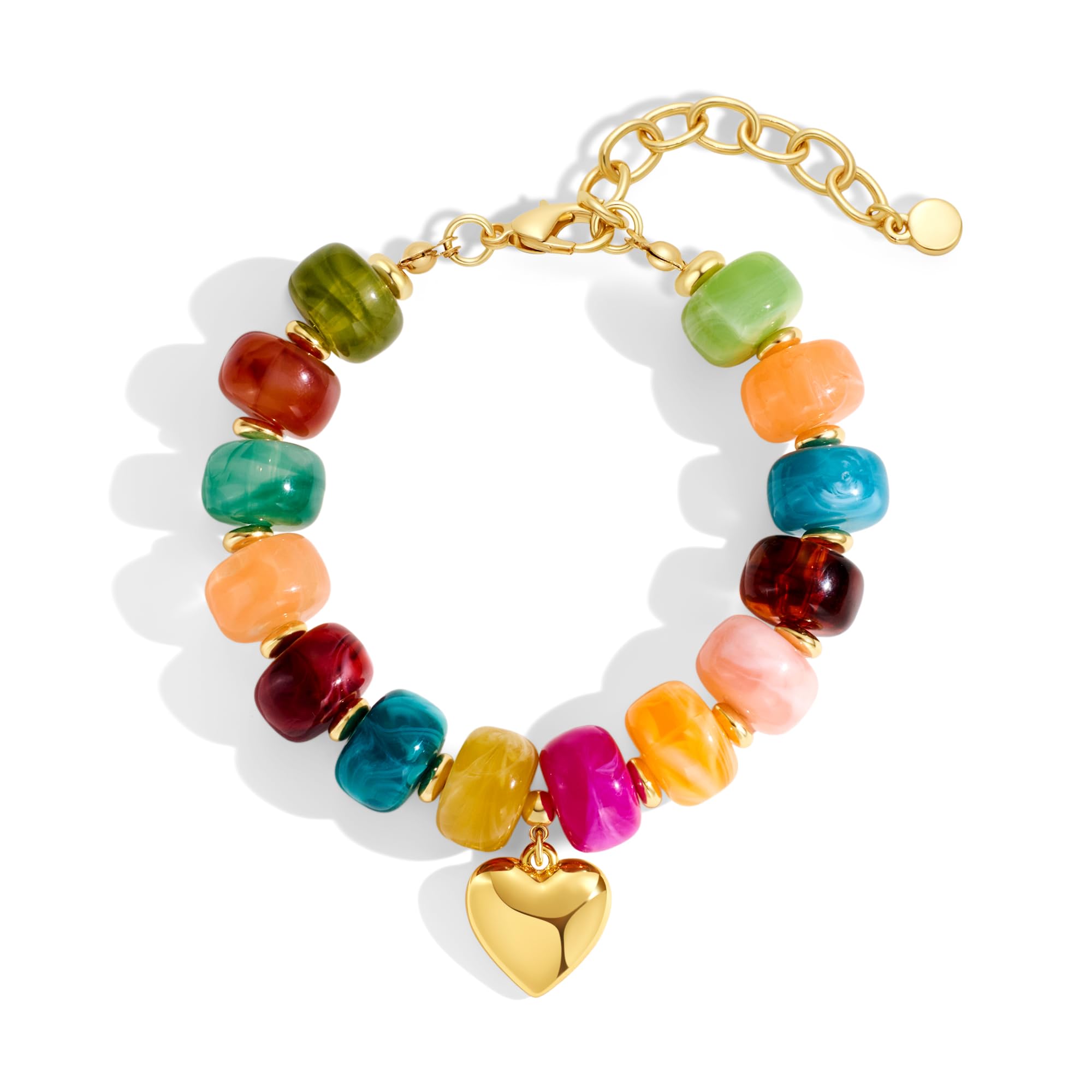 WOWORAMA Colorful Beaded Bracelets for Women Multicolor Acrylic Resin Beads Bracelet with Heart Charm Boho Statement Chunky Bracelet Summer Holiday Jewelry
