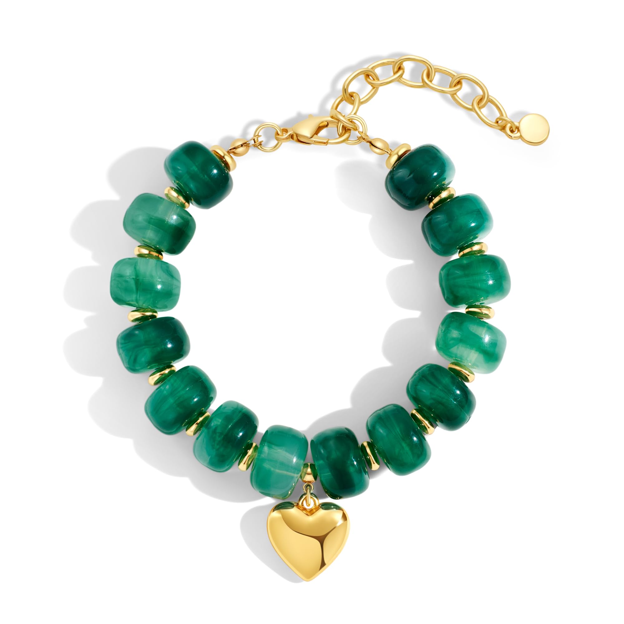 WOWORAMA Colorful Beaded Bracelets for Women Multicolor Acrylic Resin Beads Bracelet with Heart Charm Boho Statement Chunky Bracelet Summer Holiday Jewelry