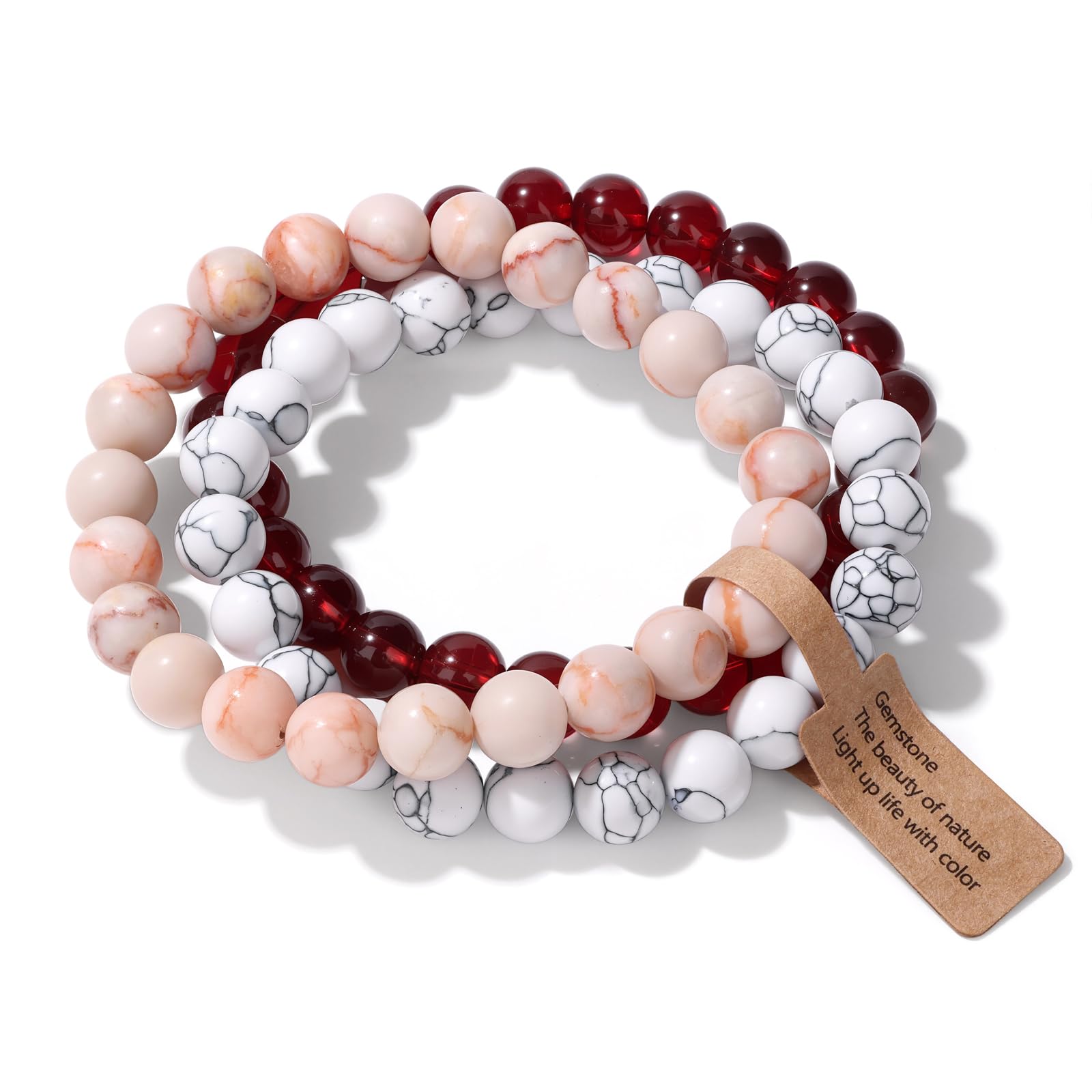 3 PCS Healing Crystal Bracelets for Women 8mm Natural Stone Beaded Stretch Bracelet Amethyst Jewelry Gifts