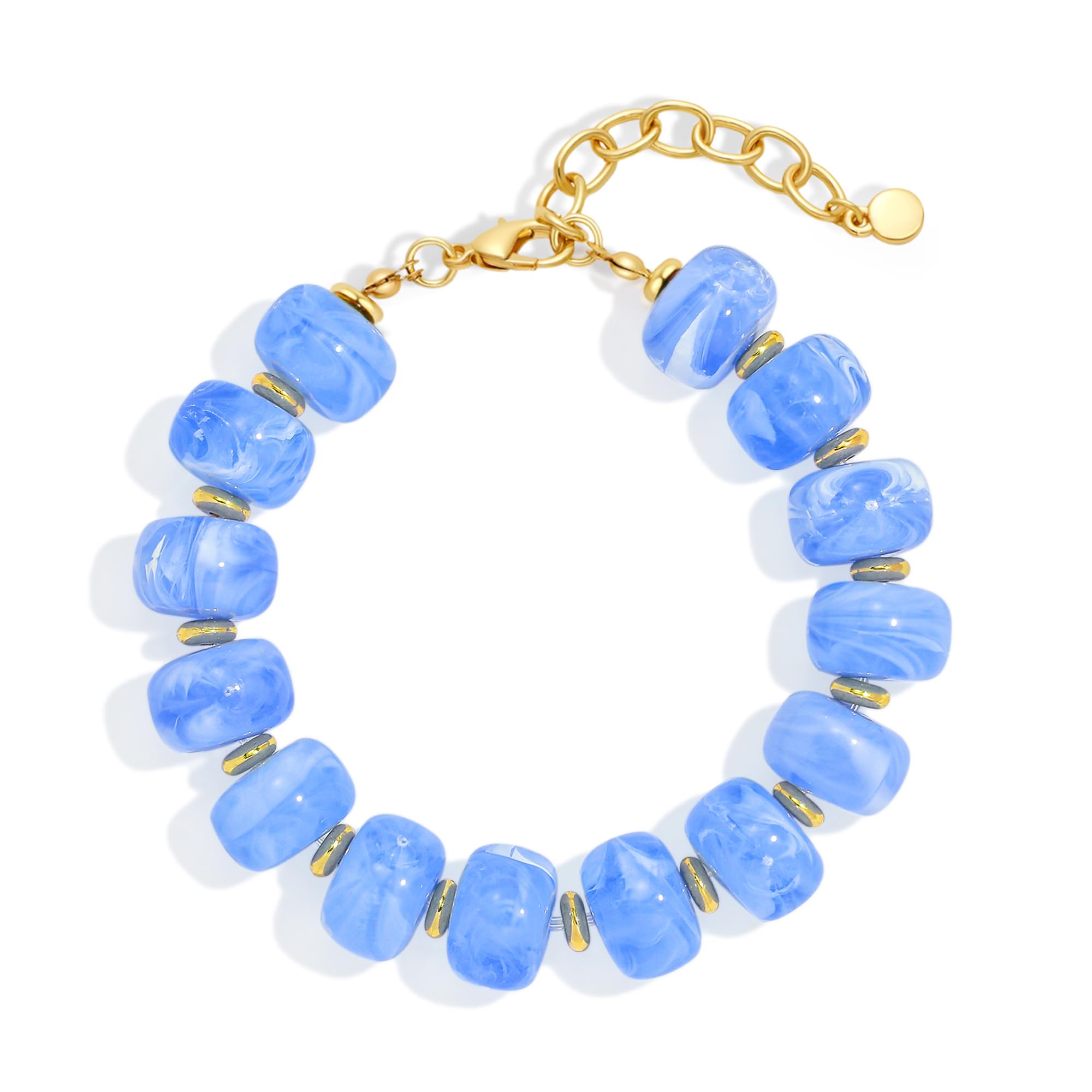 WOWORAMA Colorful Beaded Bracelets for Women Multicolor Acrylic Resin Beads Bracelet with Heart Charm Boho Statement Chunky Bracelet Summer Holiday Jewelry