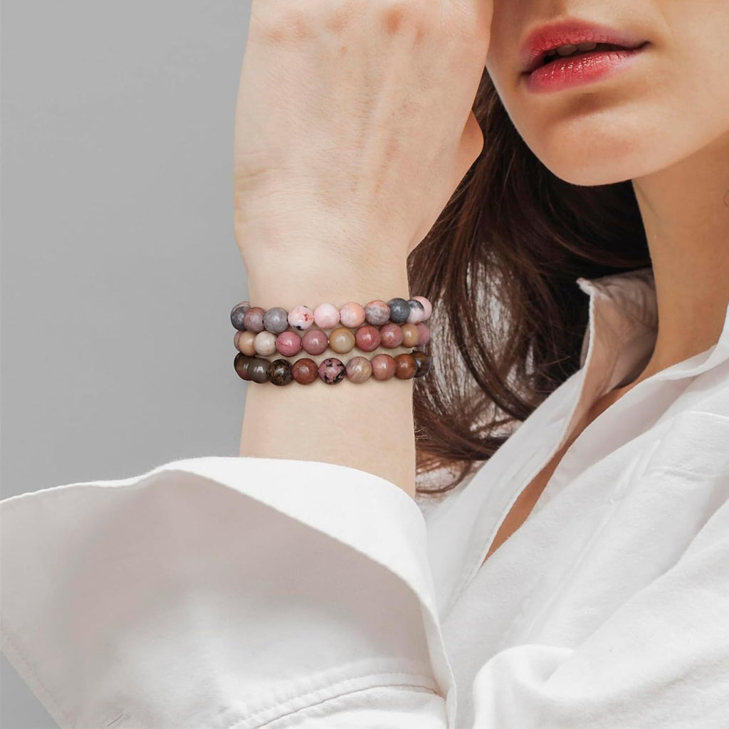3 PCS Healing Crystal Bracelets for Women 8mm Natural Stone Beaded Stretch Bracelet Amethyst Jewelry Gifts