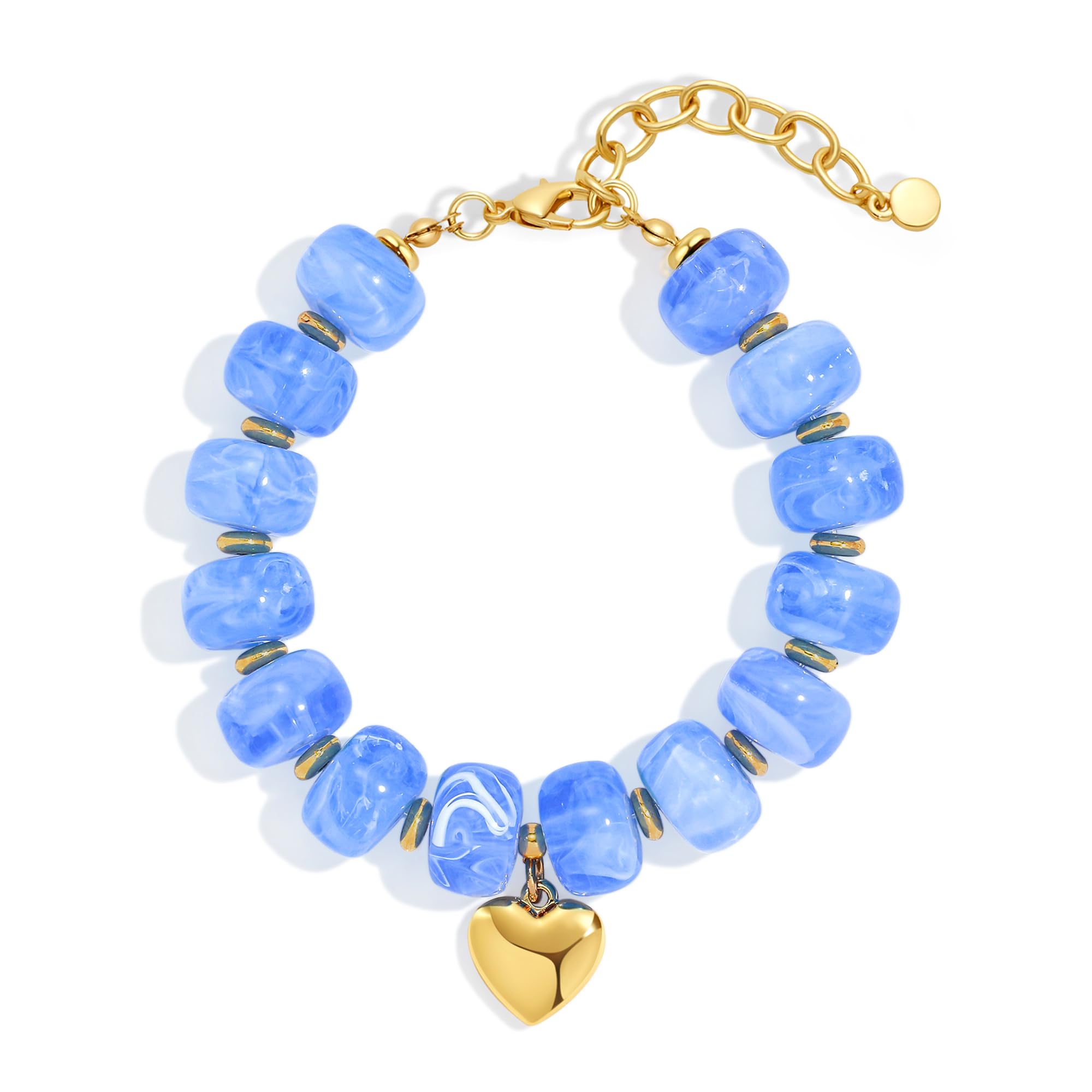 WOWORAMA Colorful Beaded Bracelets for Women Multicolor Acrylic Resin Beads Bracelet with Heart Charm Boho Statement Chunky Bracelet Summer Holiday Jewelry