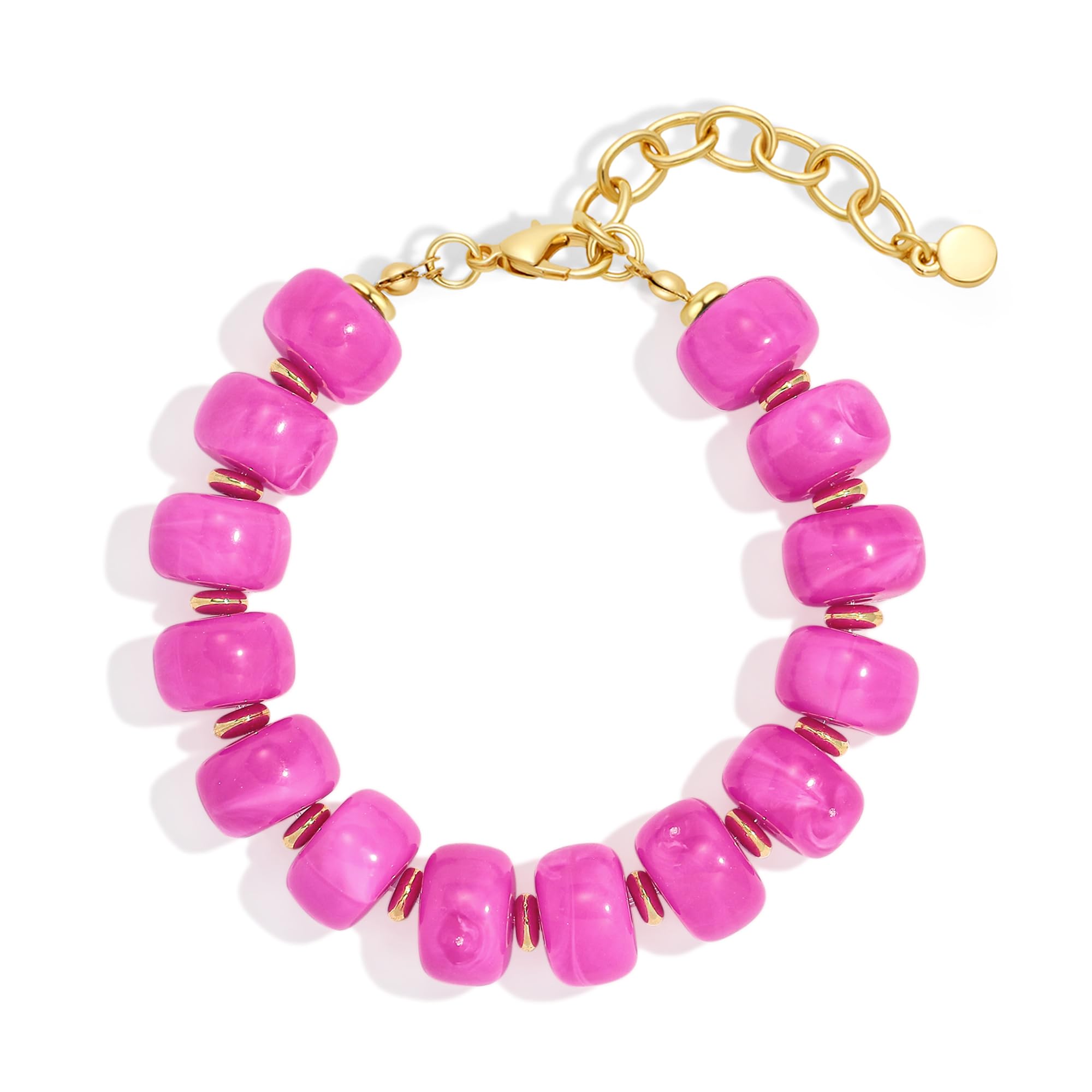 WOWORAMA Colorful Beaded Bracelets for Women Multicolor Acrylic Resin Beads Bracelet with Heart Charm Boho Statement Chunky Bracelet Summer Holiday Jewelry