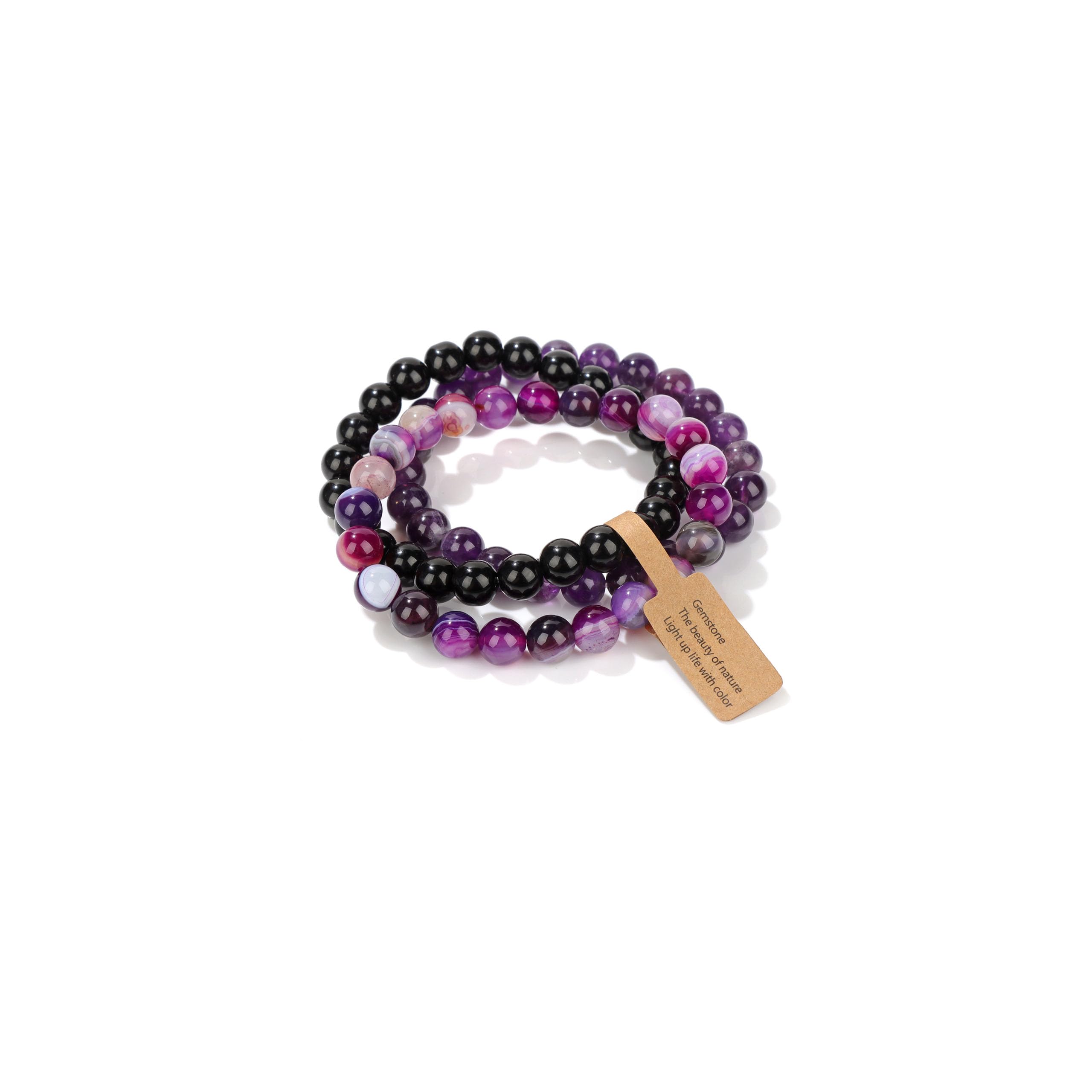 3 PCS Healing Crystal Bracelets for Women 8mm Natural Stone Beaded Stretch Bracelet Amethyst Jewelry Gifts