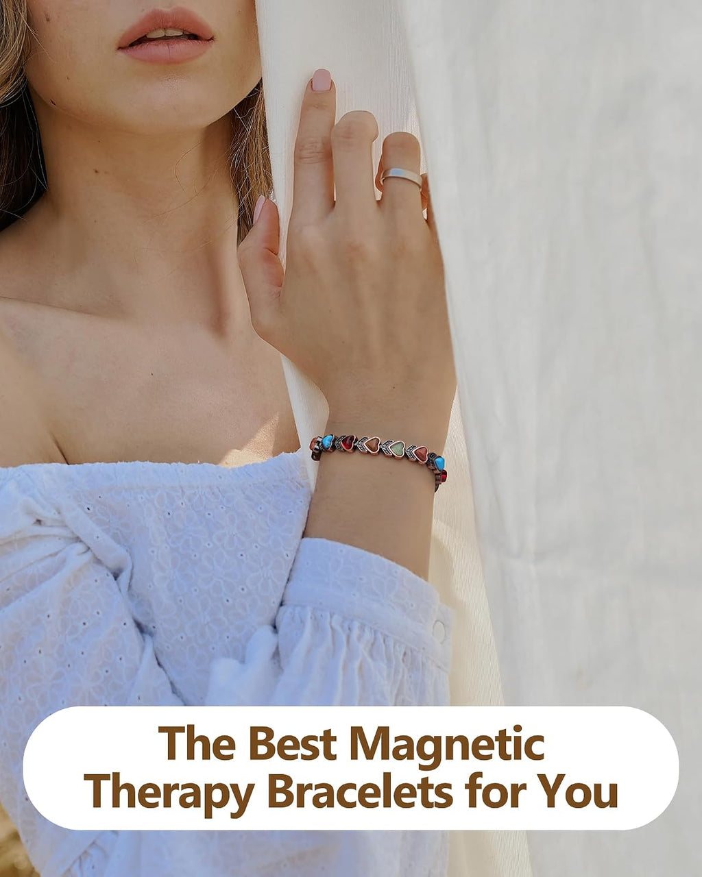 Feraco Pure Copper Bracelets for Women, Ultra Strength Magnetic Bracelet with 3800 Gauss Magnets & Natural Turquoise & Stones, Adjustable, Jewelry Gift