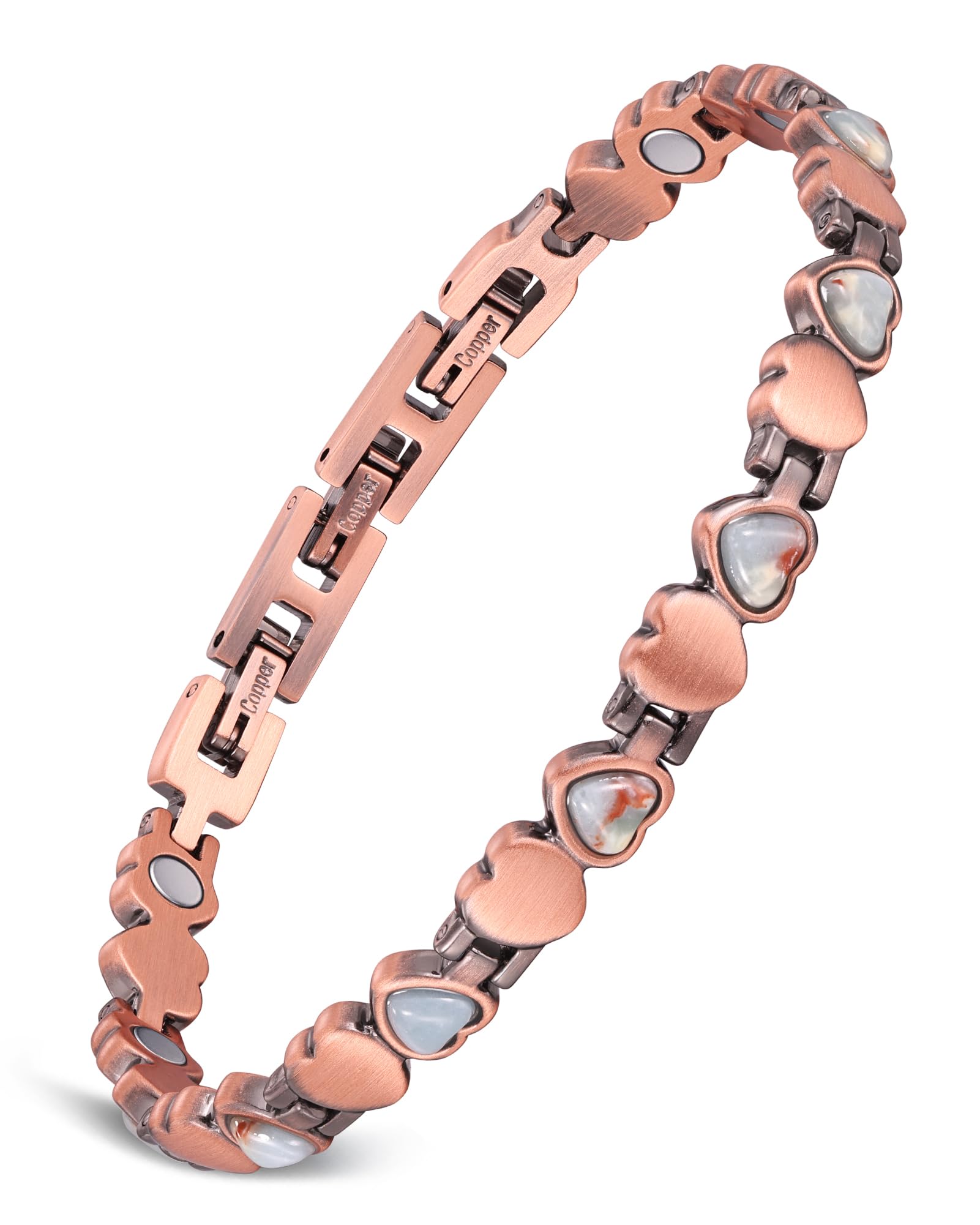 Feraco Pure Copper Bracelets for Women, Ultra Strength Magnetic Bracelet with 3800 Gauss Magnets & Natural Turquoise & Stones, Adjustable, Jewelry Gift