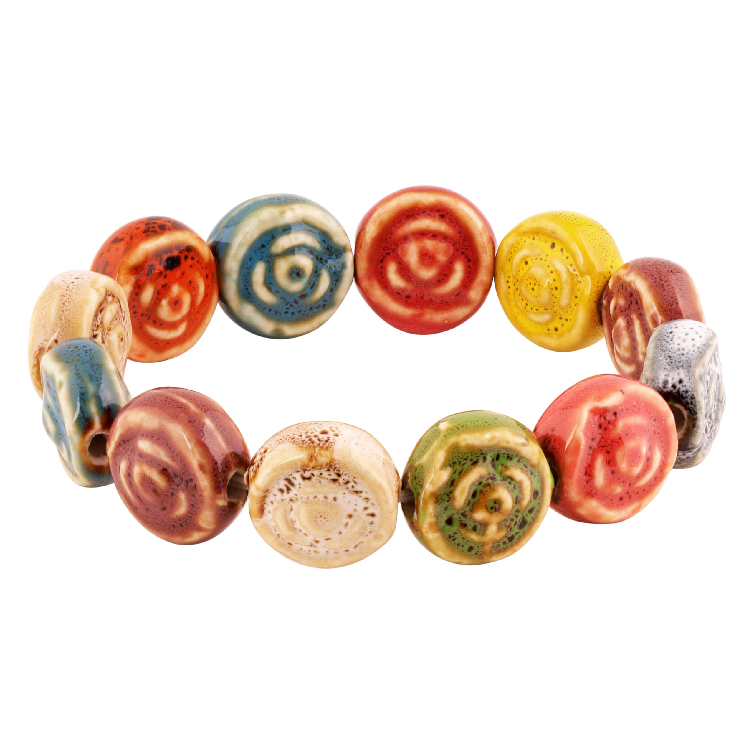 MINACHI Boho Hippie Colorful Ceramic Beads Strand Stretch Bracelet, Bohemian Summer Beach Jewelry Gift for Women