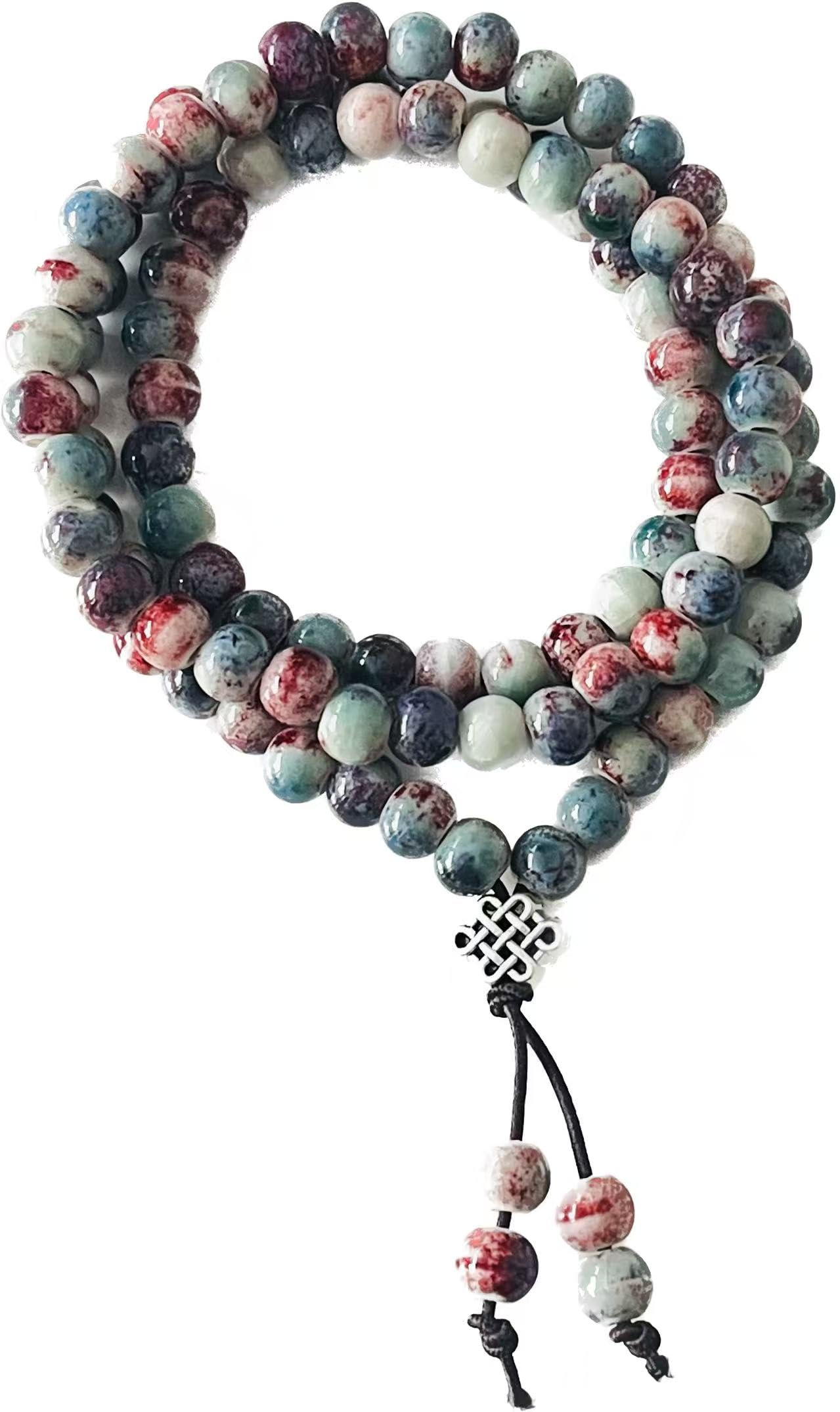 Native American Bracelet for Women Cute Colorful Ceramic Wrap Bracelet 3 Row Wide Layered Stackable Beaded Stretch Bracelet Vintage Native Jewelry Bohemian Hippie Sweater Necklace for Ladies