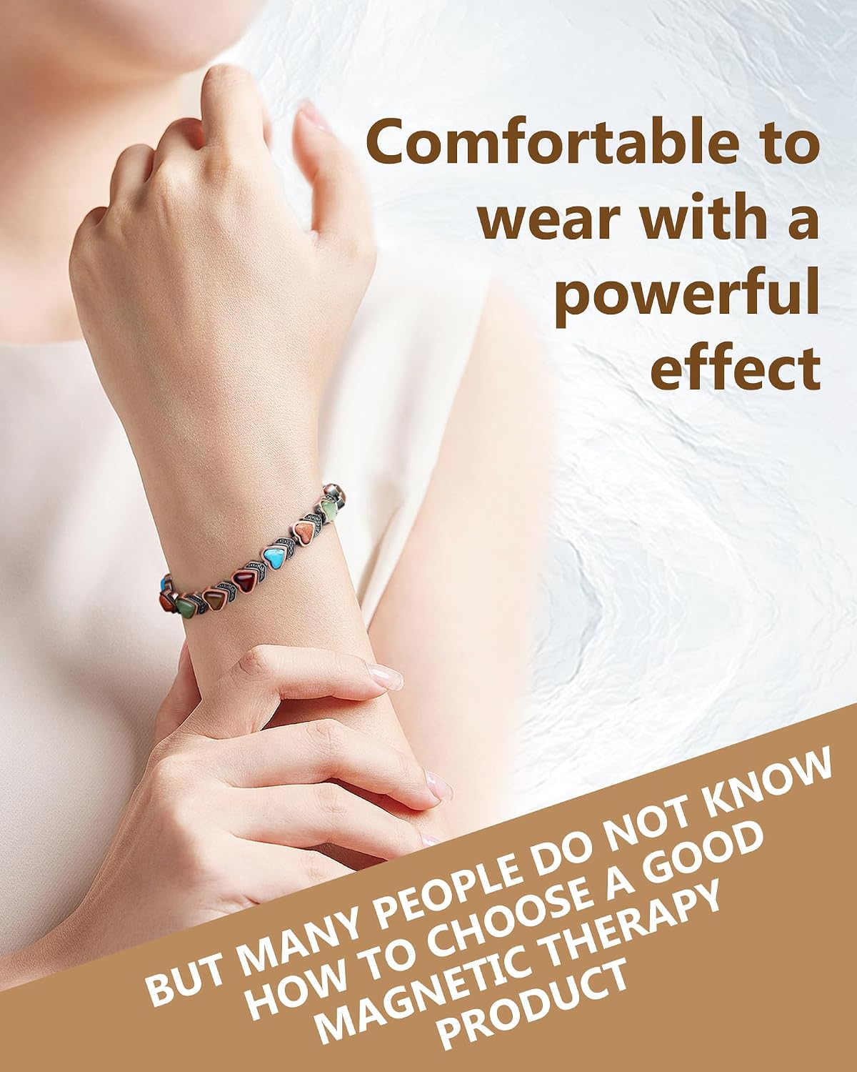 Feraco Pure Copper Bracelets for Women, Ultra Strength Magnetic Bracelet with 3800 Gauss Magnets & Natural Turquoise & Stones, Adjustable, Jewelry Gift
