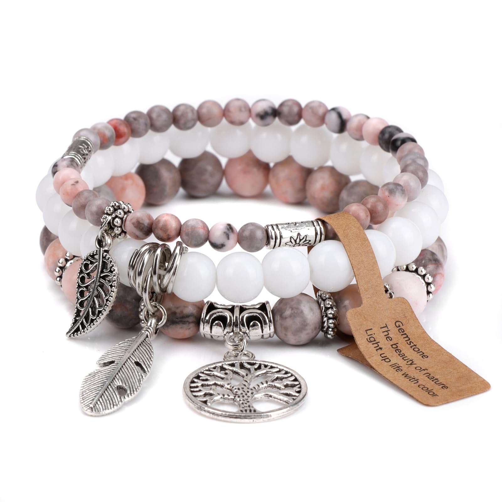 3 PCS Healing Crystal Bracelets for Women 8mm Natural Stone Beaded Stretch Bracelet Amethyst Jewelry Gifts