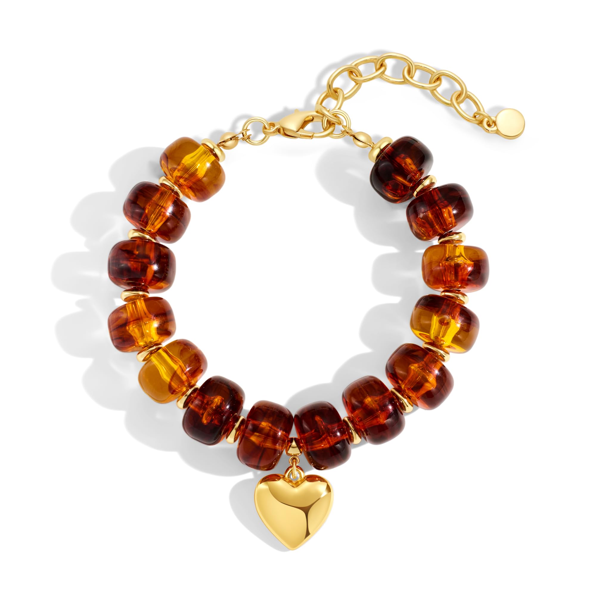 WOWORAMA Colorful Beaded Bracelets for Women Multicolor Acrylic Resin Beads Bracelet with Heart Charm Boho Statement Chunky Bracelet Summer Holiday Jewelry