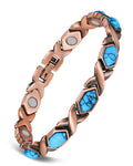Feraco Pure Copper Bracelets for Women, Ultra Strength Magnetic Bracelet with 3800 Gauss Magnets & Natural Turquoise & Stones, Adjustable, Jewelry Gift