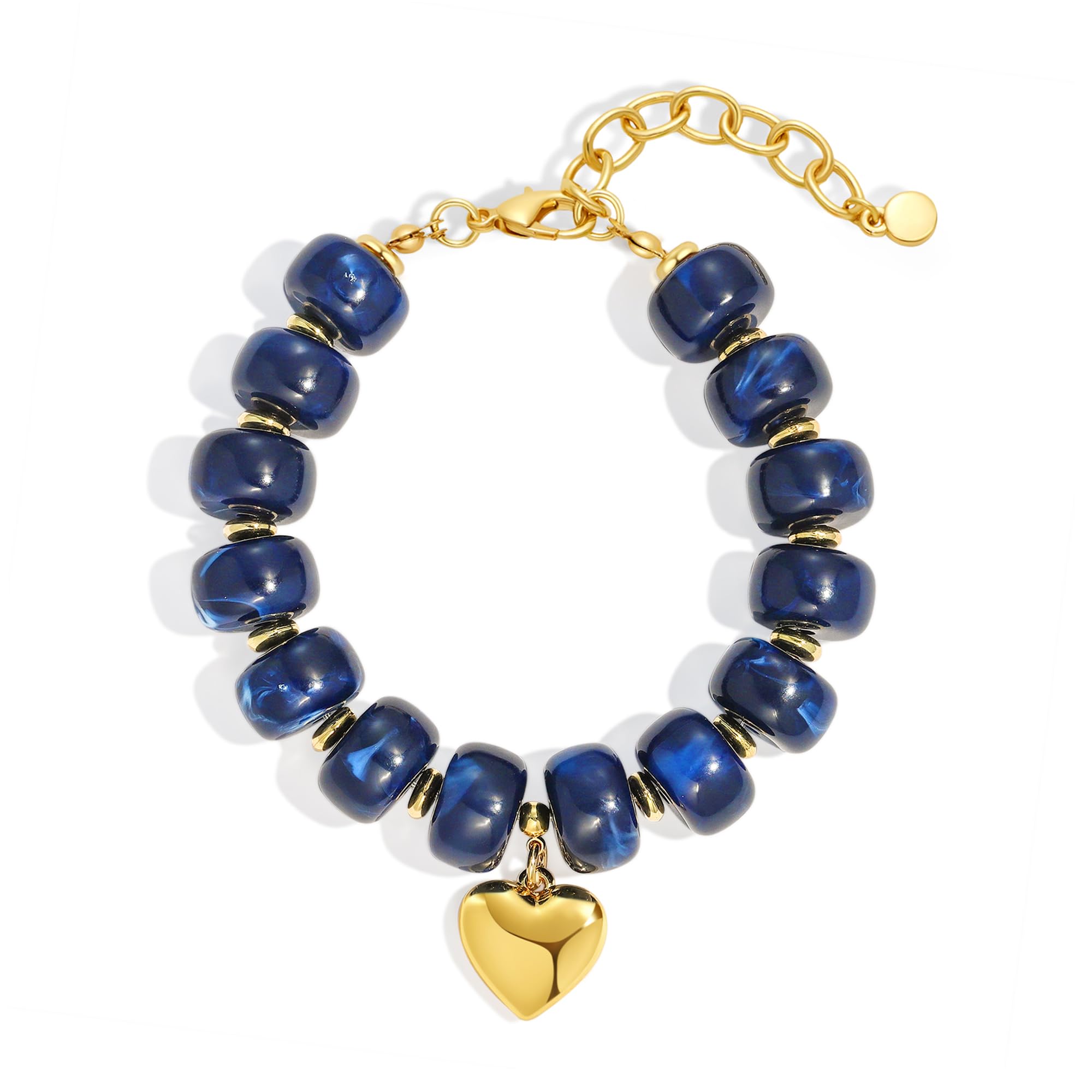 WOWORAMA Colorful Beaded Bracelets for Women Multicolor Acrylic Resin Beads Bracelet with Heart Charm Boho Statement Chunky Bracelet Summer Holiday Jewelry