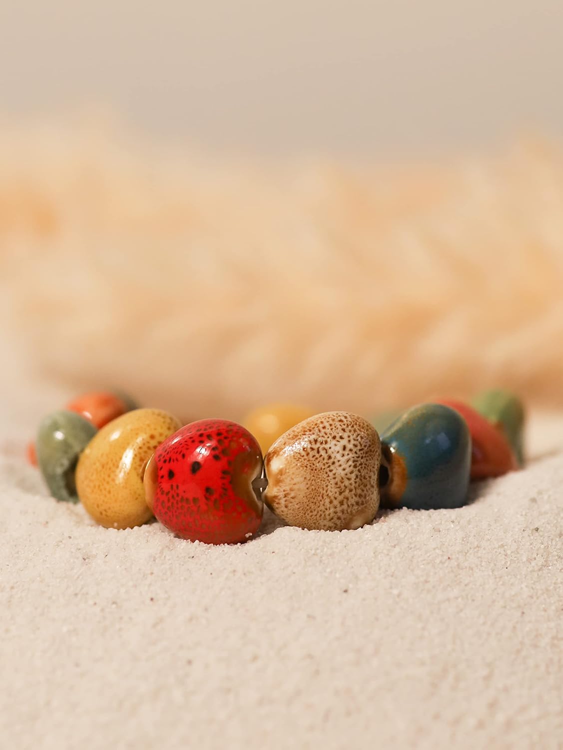 MINACHI Boho Hippie Colorful Ceramic Beads Strand Stretch Bracelet, Bohemian Summer Beach Jewelry Gift for Women