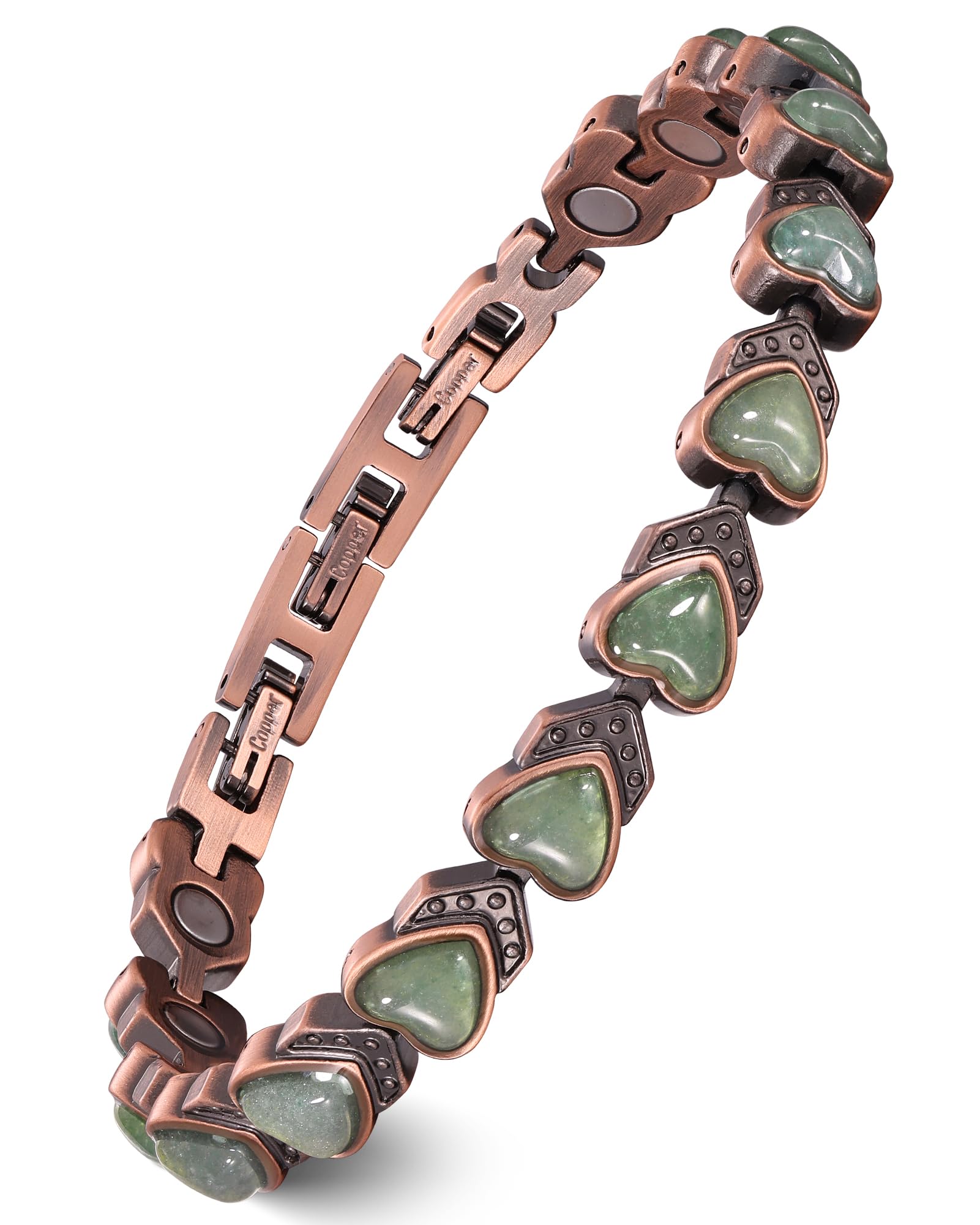 Feraco Pure Copper Bracelets for Women, Ultra Strength Magnetic Bracelet with 3800 Gauss Magnets & Natural Turquoise & Stones, Adjustable, Jewelry Gift