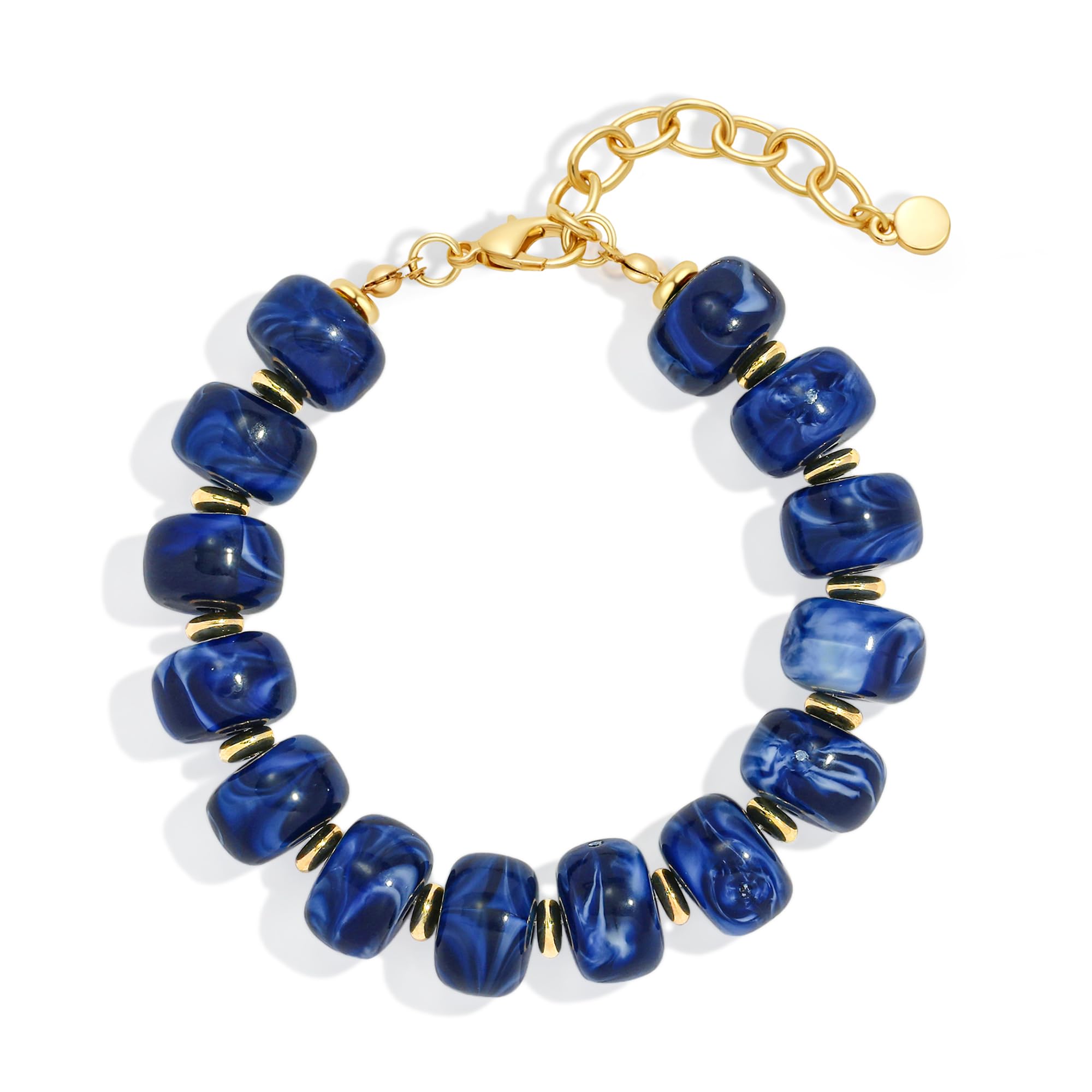 WOWORAMA Colorful Beaded Bracelets for Women Multicolor Acrylic Resin Beads Bracelet with Heart Charm Boho Statement Chunky Bracelet Summer Holiday Jewelry