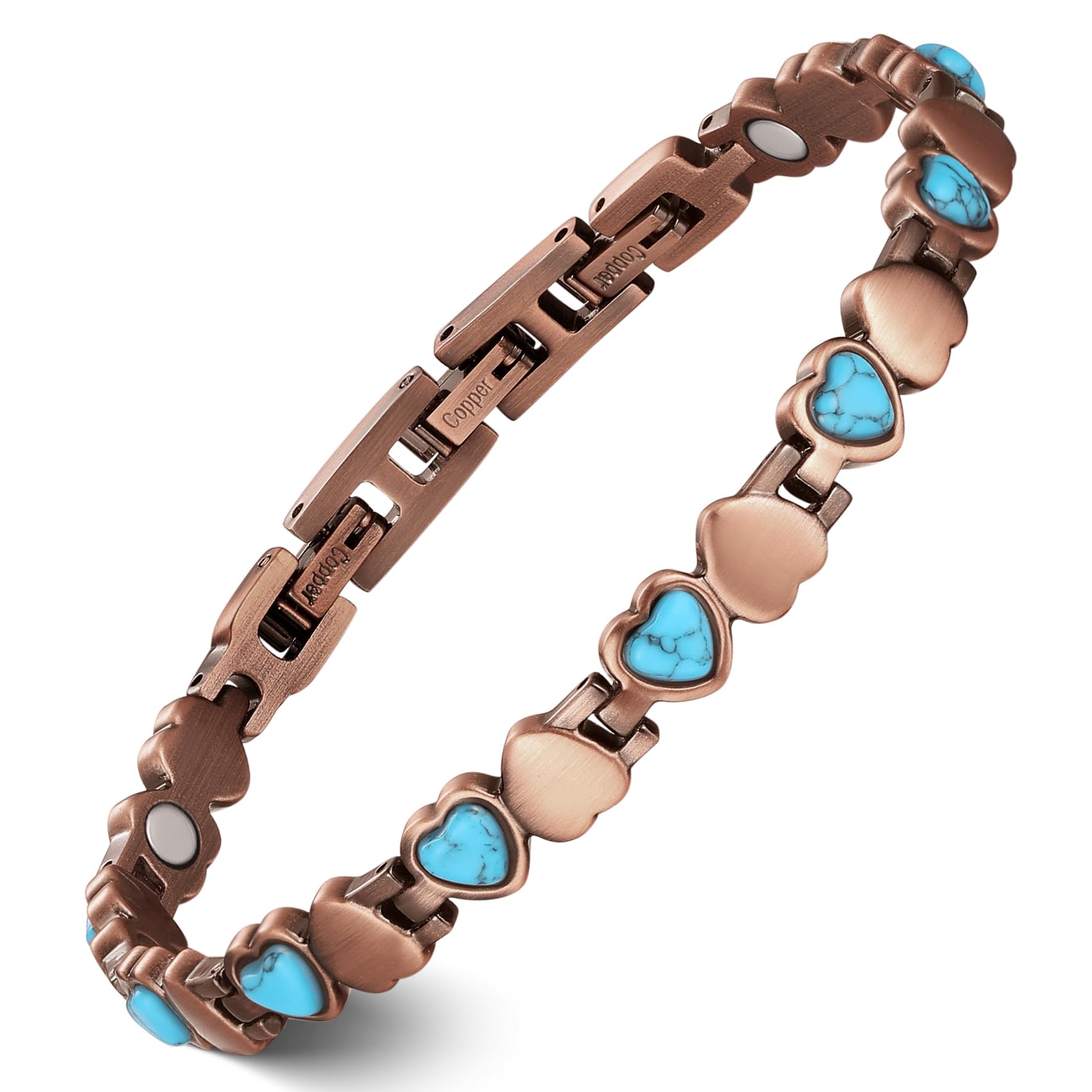 Feraco Pure Copper Bracelets for Women, Ultra Strength Magnetic Bracelet with 3800 Gauss Magnets & Natural Turquoise & Stones, Adjustable, Jewelry Gift
