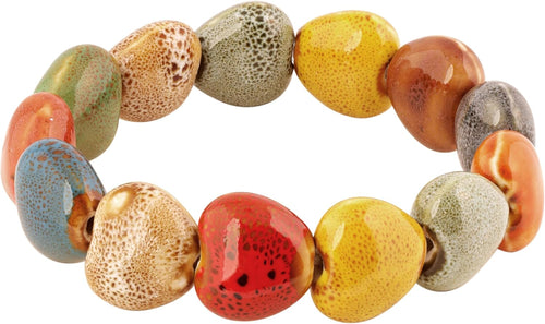 MINACHI Boho Hippie Colorful Ceramic Beads Strand Stretch Bracelet, Bohemian Summer Beach Jewelry Gift for Women