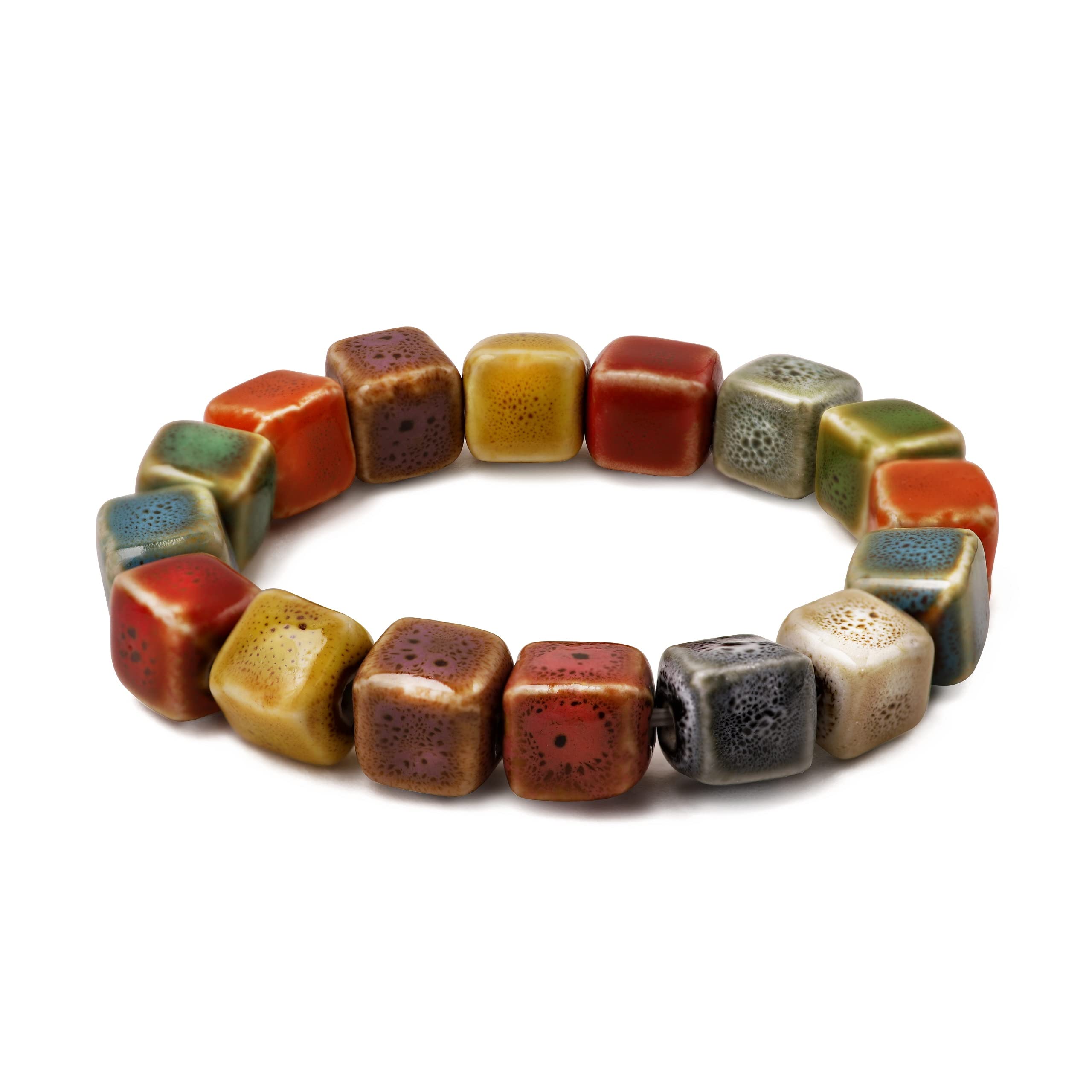 MINACHI Boho Hippie Colorful Ceramic Beads Strand Stretch Bracelet, Bohemian Summer Beach Jewelry Gift for Women