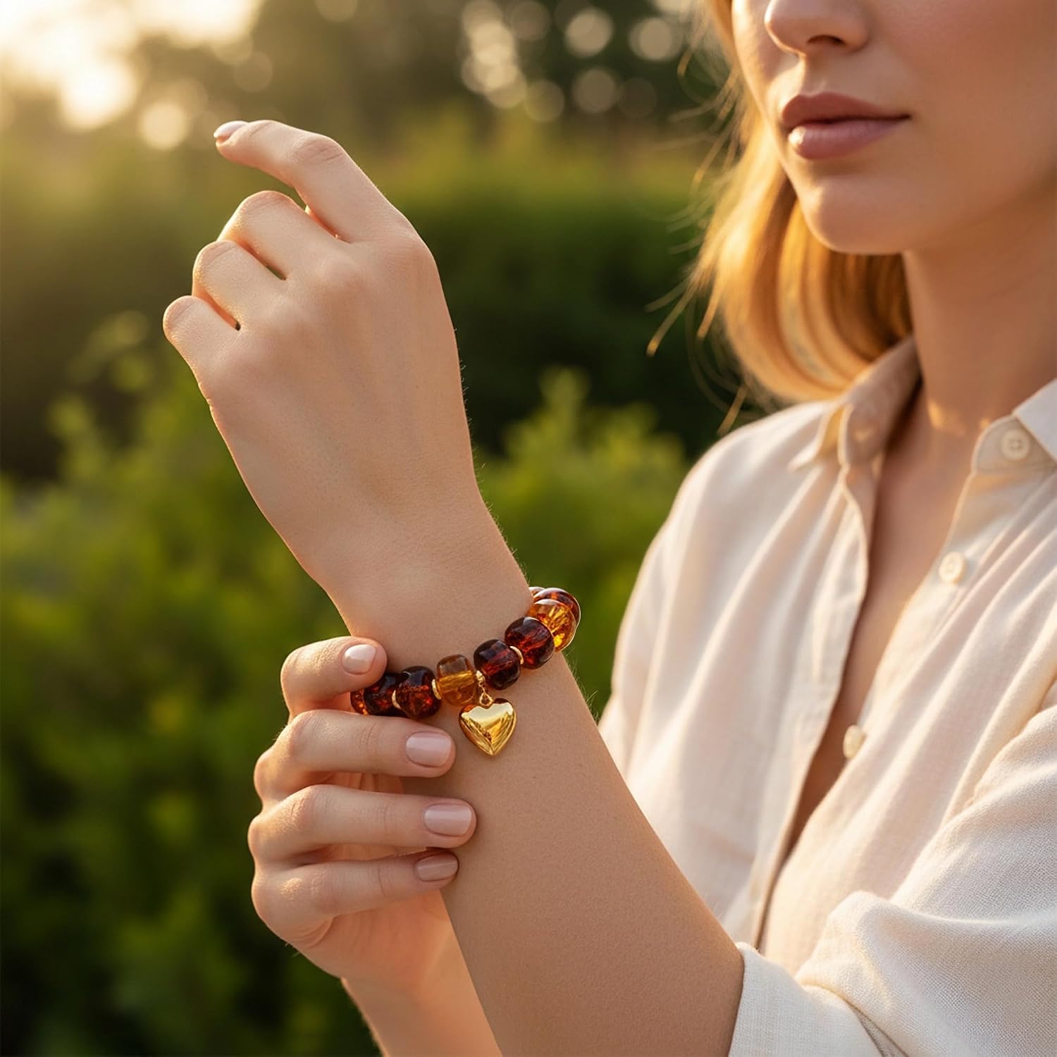 WOWORAMA Colorful Beaded Bracelets for Women Multicolor Acrylic Resin Beads Bracelet with Heart Charm Boho Statement Chunky Bracelet Summer Holiday Jewelry