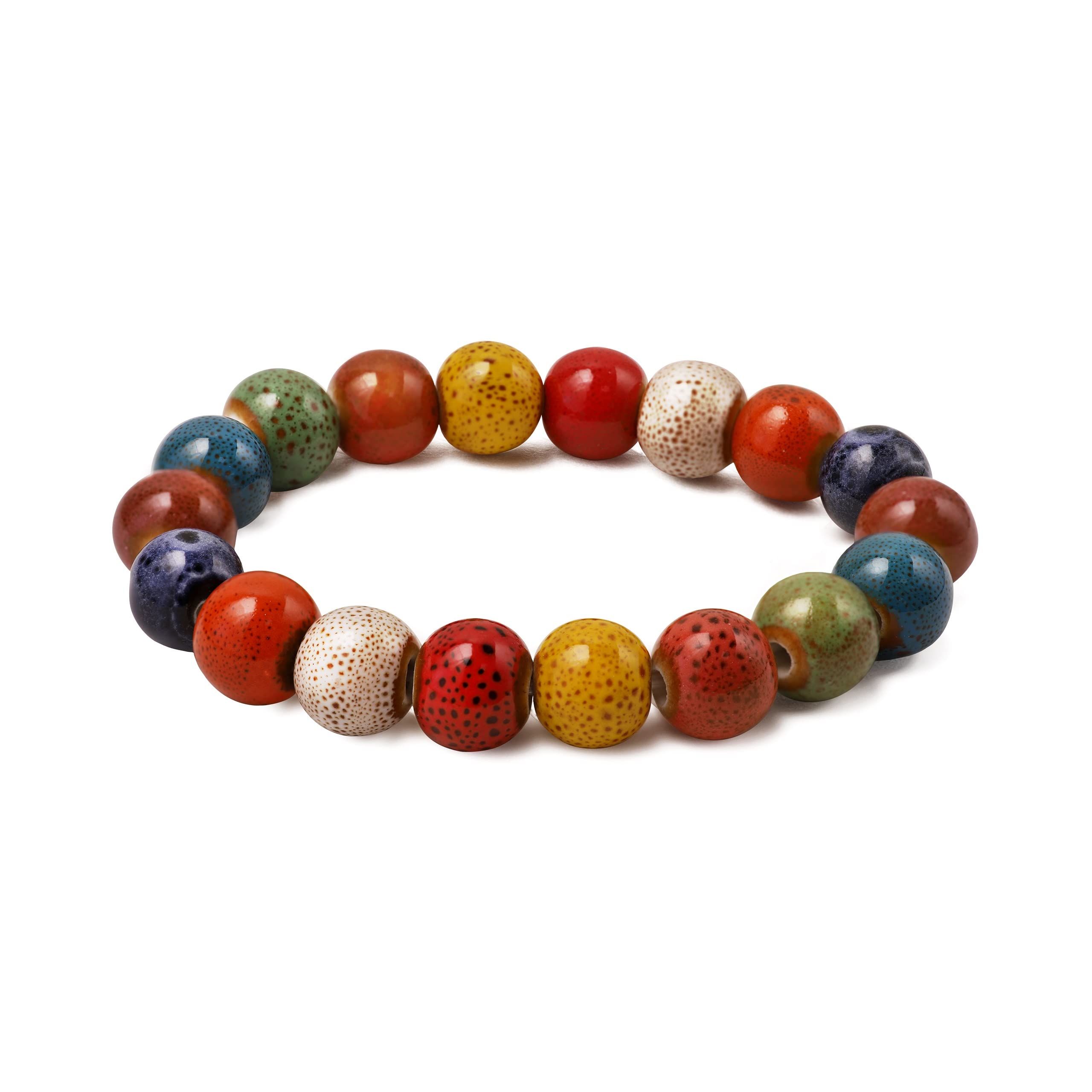 MINACHI Boho Hippie Colorful Ceramic Beads Strand Stretch Bracelet, Bohemian Summer Beach Jewelry Gift for Women