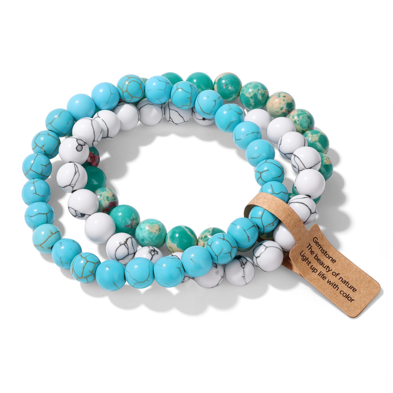 3 PCS Healing Crystal Bracelets for Women 8mm Natural Stone Beaded Stretch Bracelet Amethyst Jewelry Gifts