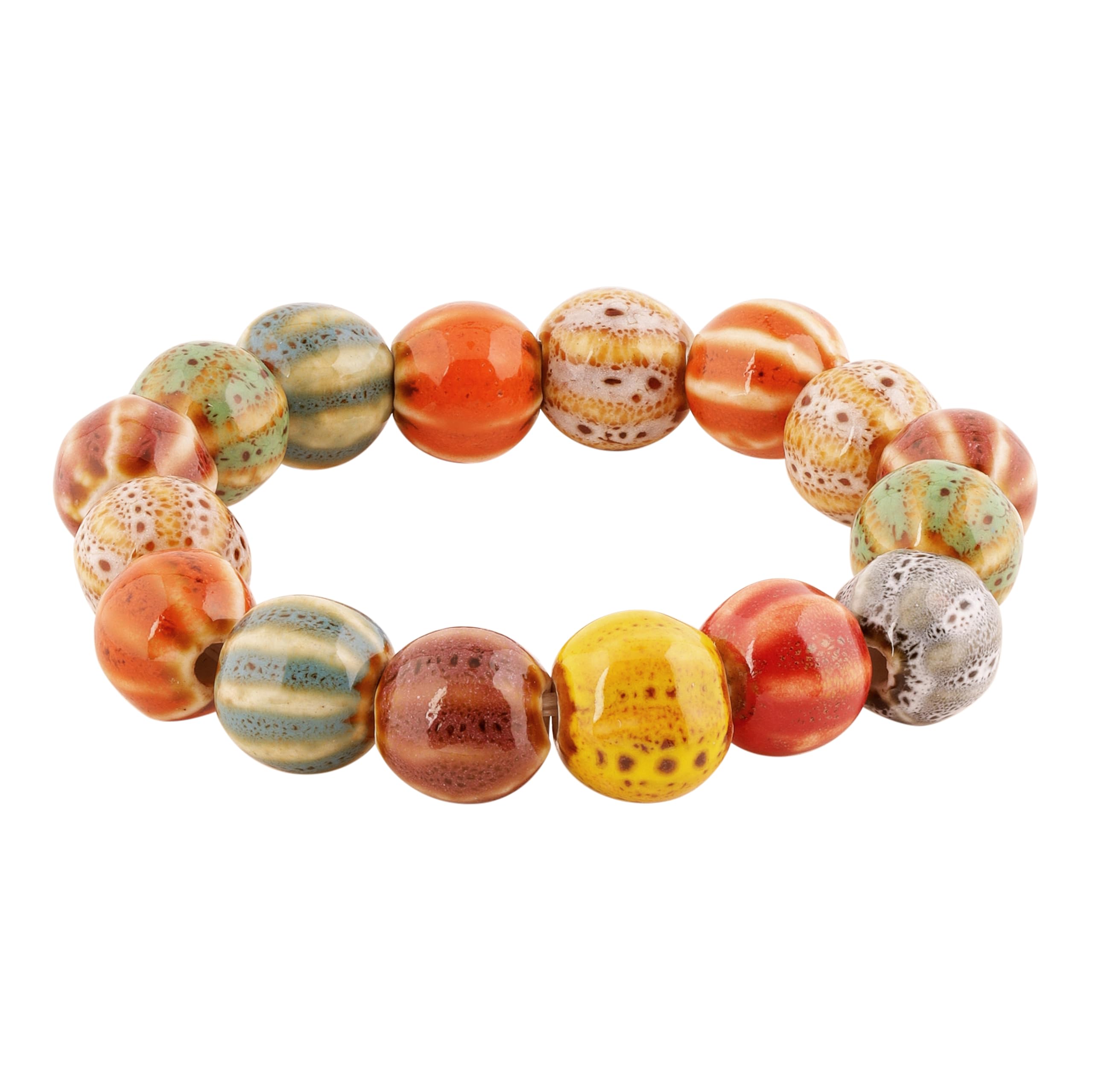 MINACHI Boho Hippie Colorful Ceramic Beads Strand Stretch Bracelet, Bohemian Summer Beach Jewelry Gift for Women