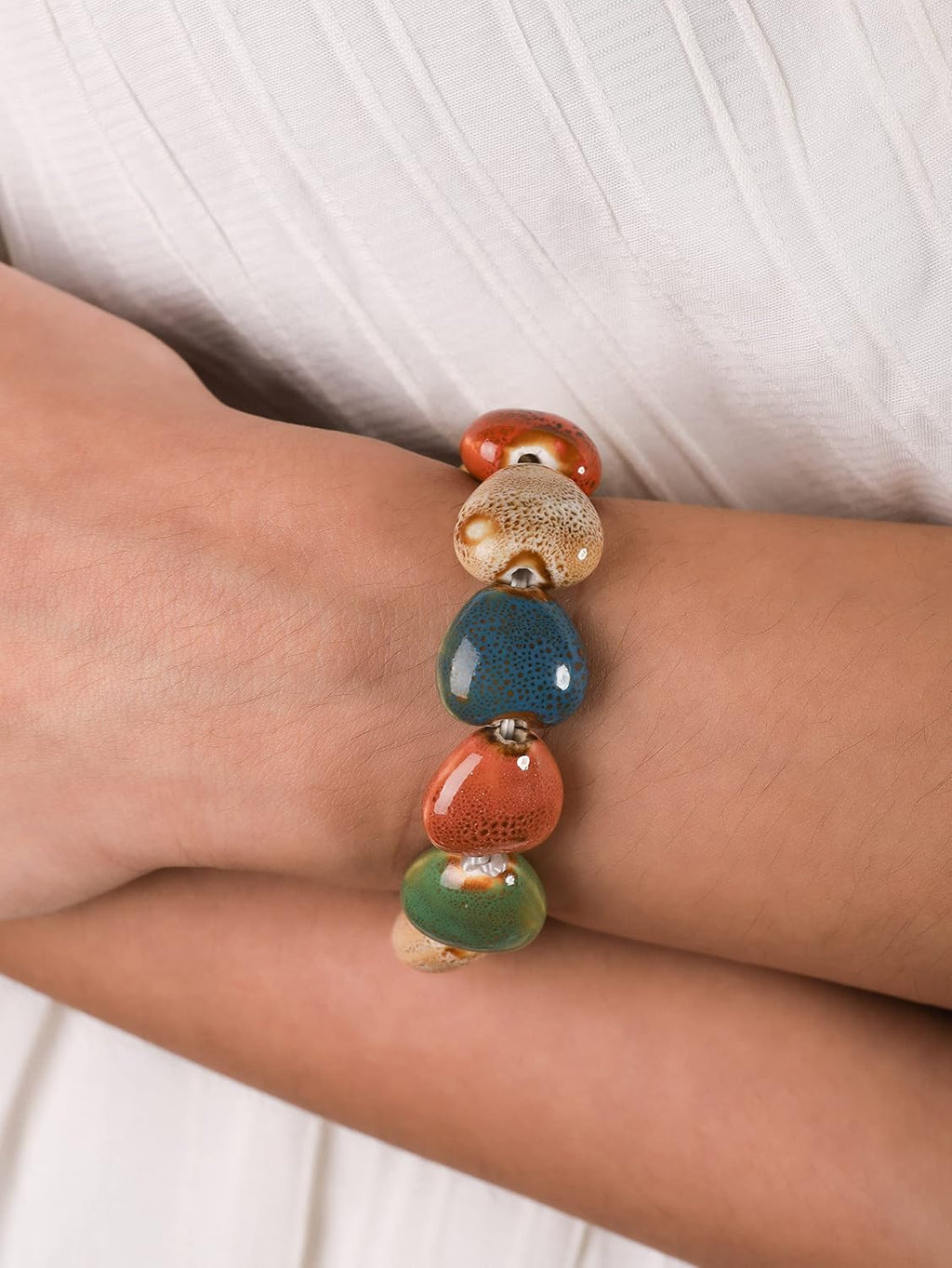 MINACHI Boho Hippie Colorful Ceramic Beads Strand Stretch Bracelet, Bohemian Summer Beach Jewelry Gift for Women