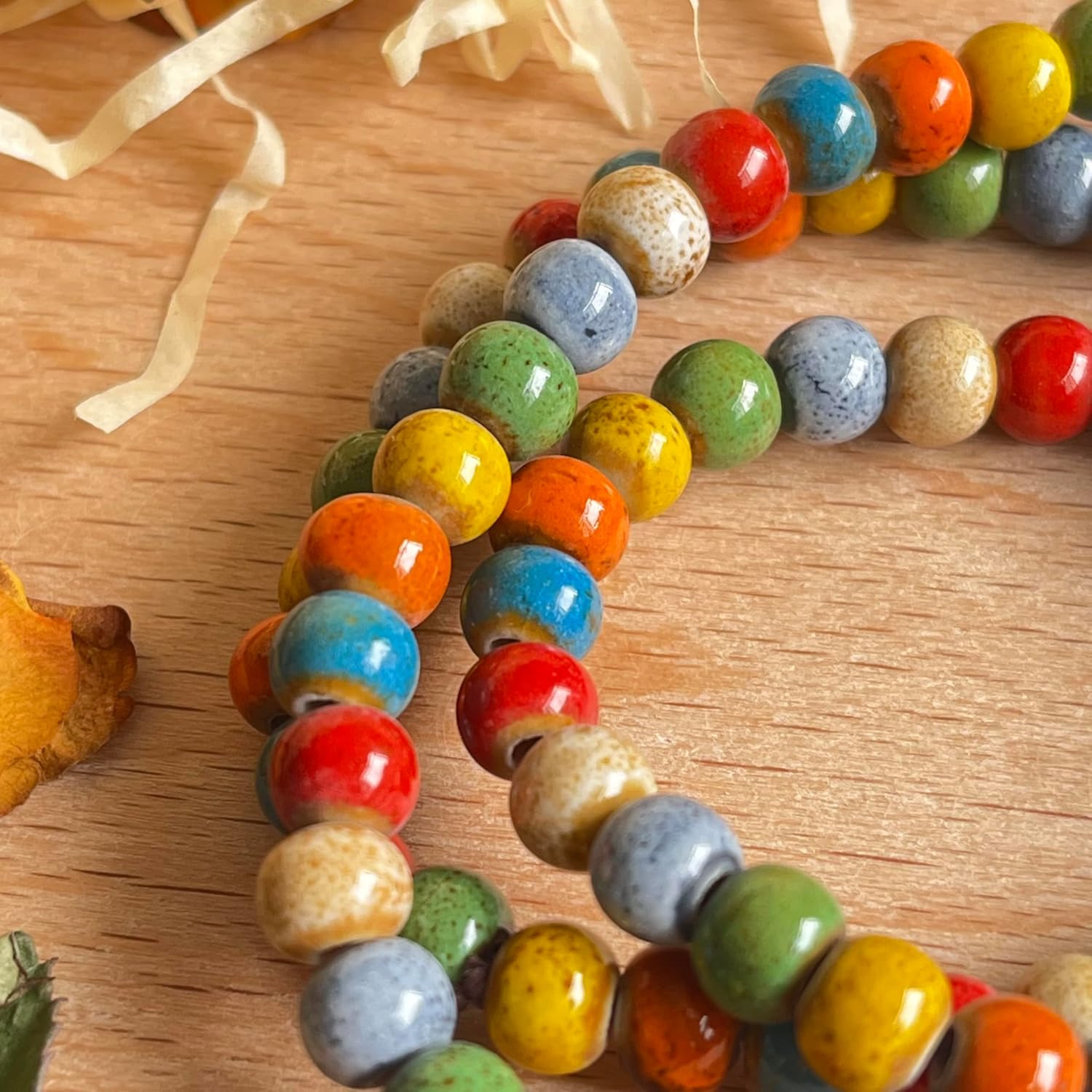 Native American Bracelet for Women Cute Colorful Ceramic Wrap Bracelet 3 Row Wide Layered Stackable Beaded Stretch Bracelet Vintage Native Jewelry Bohemian Hippie Sweater Necklace for Ladies