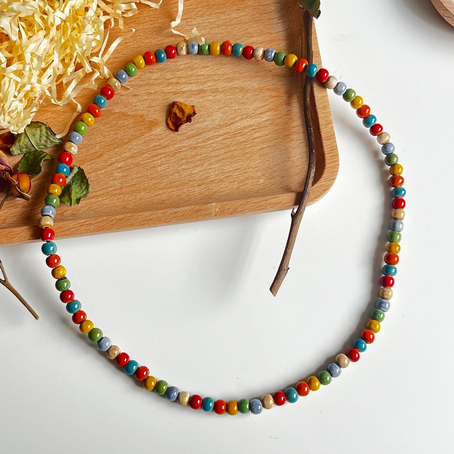 Native American Bracelet for Women Cute Colorful Ceramic Wrap Bracelet 3 Row Wide Layered Stackable Beaded Stretch Bracelet Vintage Native Jewelry Bohemian Hippie Sweater Necklace for Ladies